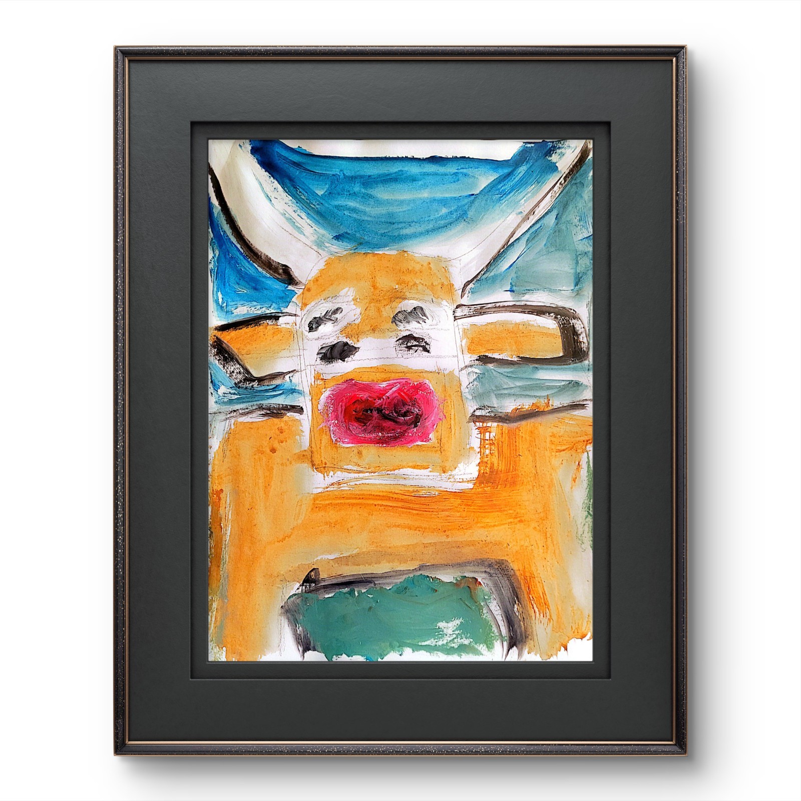 Cow Kiss Colorful Neo Expressionist Original Wall Art Gallery Paper