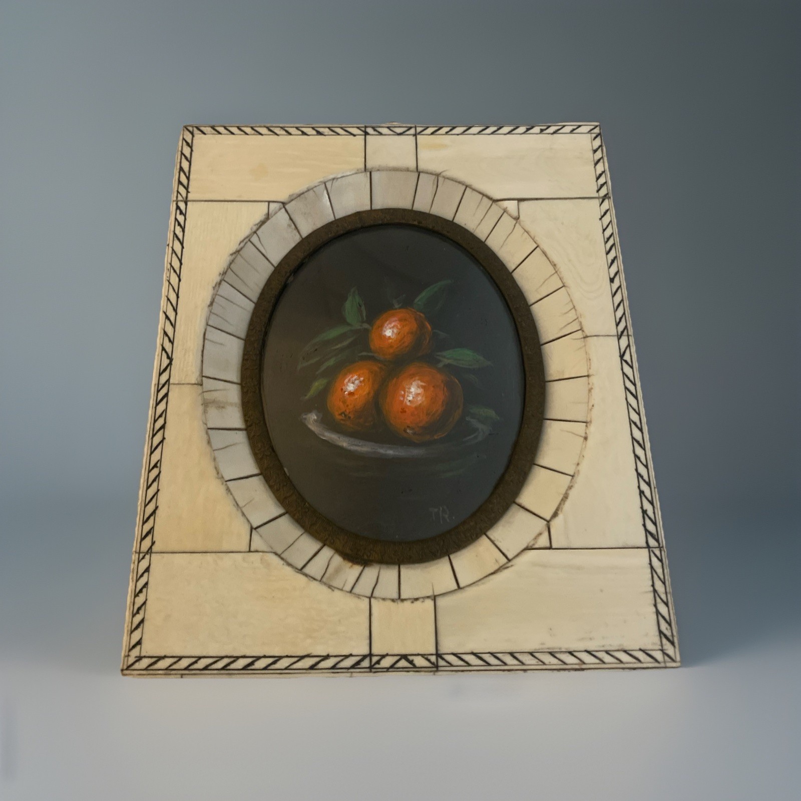 Vntg Still life ORIGINAL OIL PAINTING Clementine Oranges Small Stone Frame