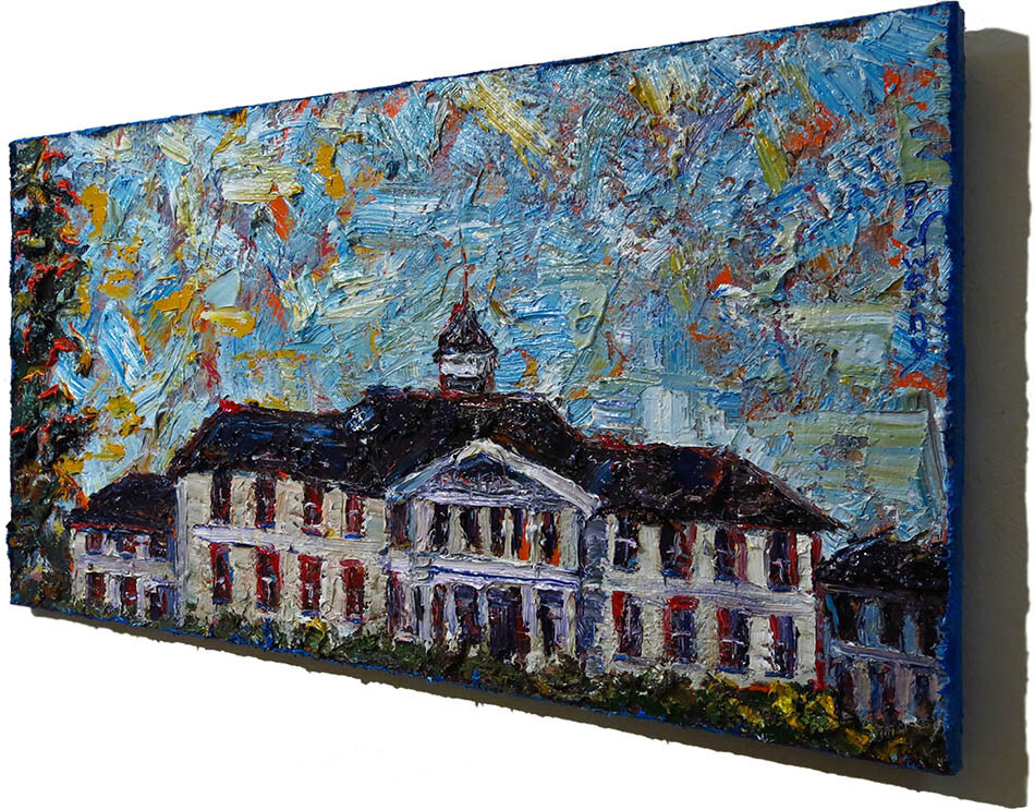 ORIGINAL OIL█PAINTING IMPRESSIONIST ARt SIGNED CITY BUILDINGS NYC█POP A 36 x 18″