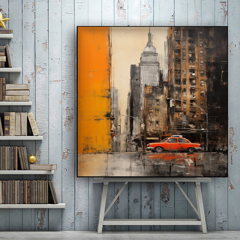 Neutral Cityscape Architecture Hand Painted Thick Oil Painting On Canvas Decor