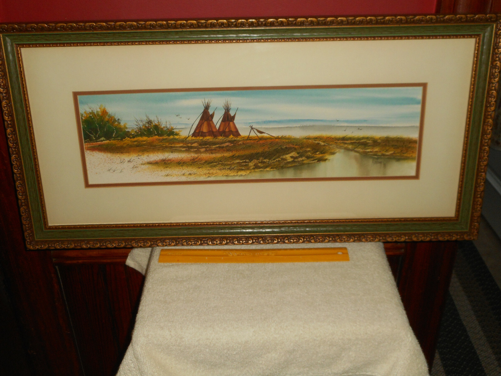 JON BIRDSONG Landscape Watercolor Painting Panoramic Teepee Listed TEXAS Artist