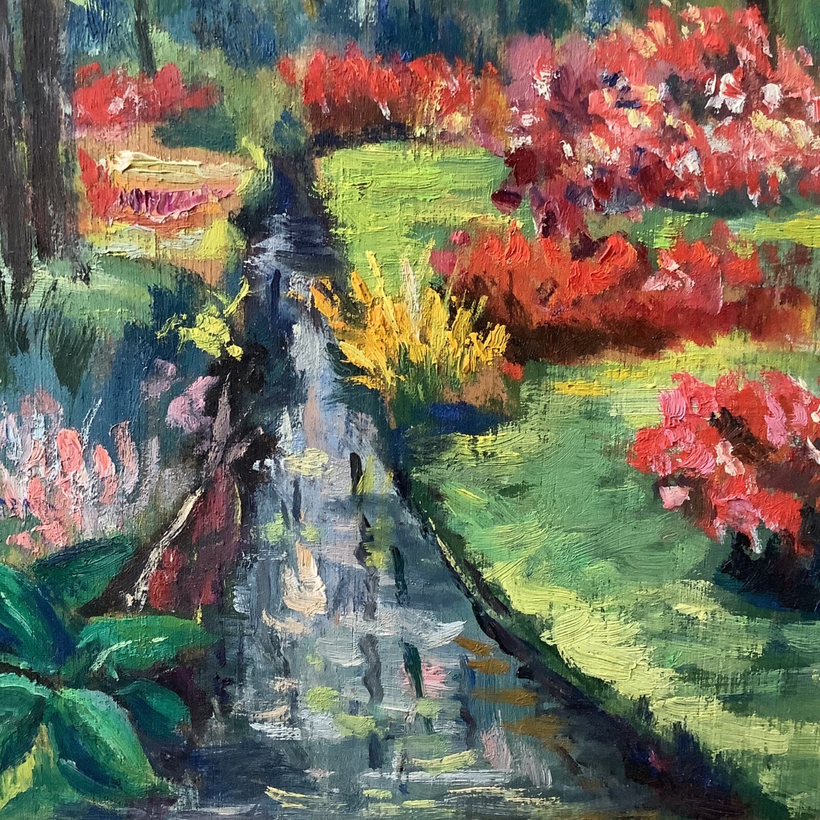 French PostImpressionist Landscape Garden Keukenhof Flowers Tulips Oil Painting