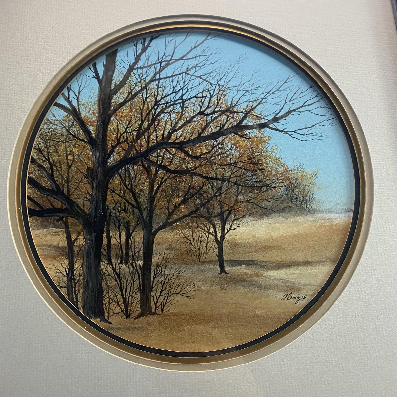 Vintage 1975 Arnold Alariz Tree Landscape Original Painting Signed Paper Framed