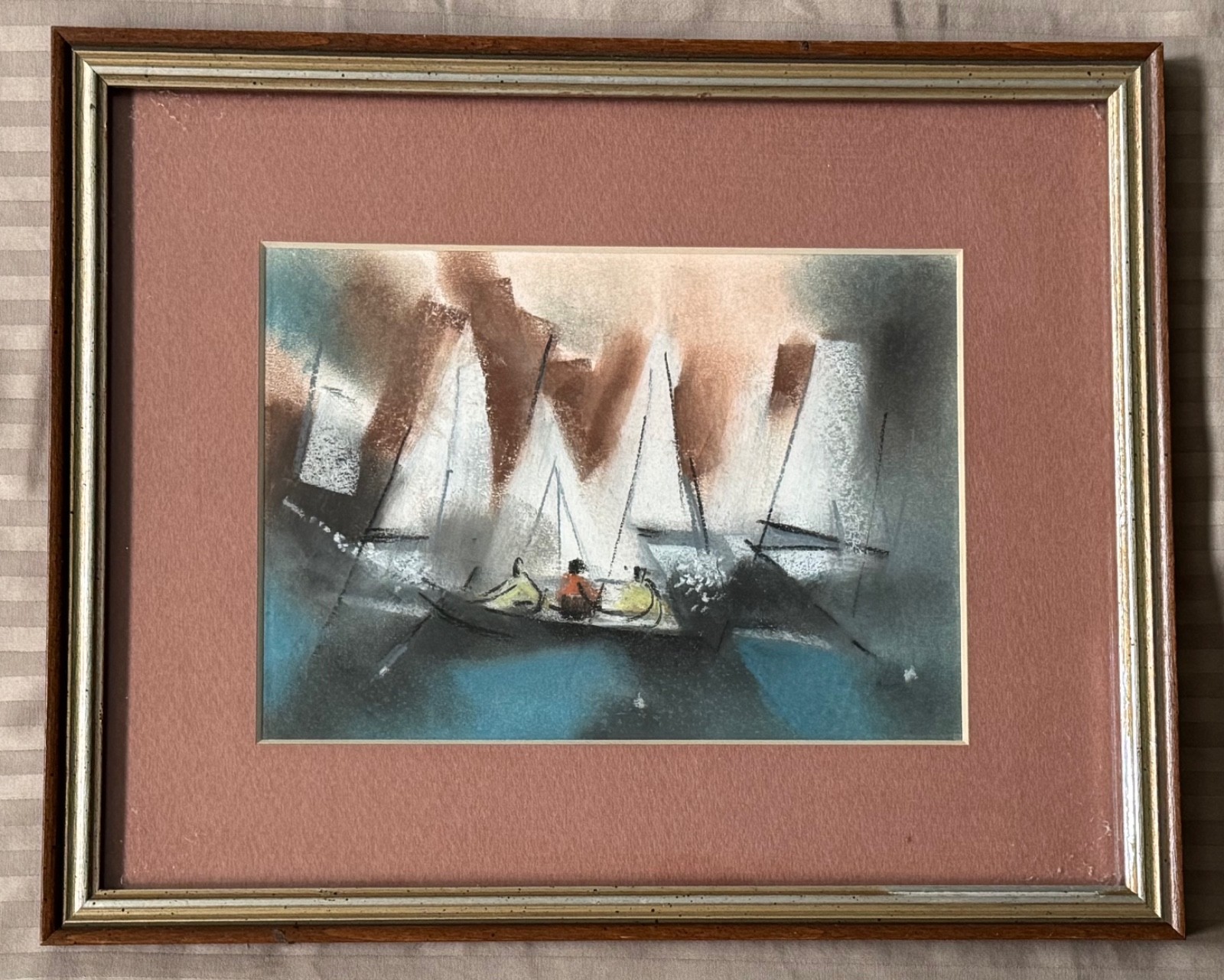 Vintage WILLIAM JACOBS Abstract Pastel Painting Modern Art Wall Hanging Nautical