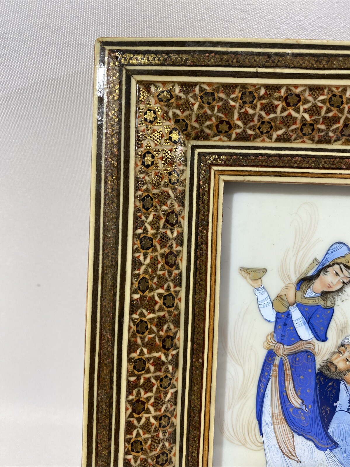 Khatam Kari Rahmen mit original Malerei signiert – Persien