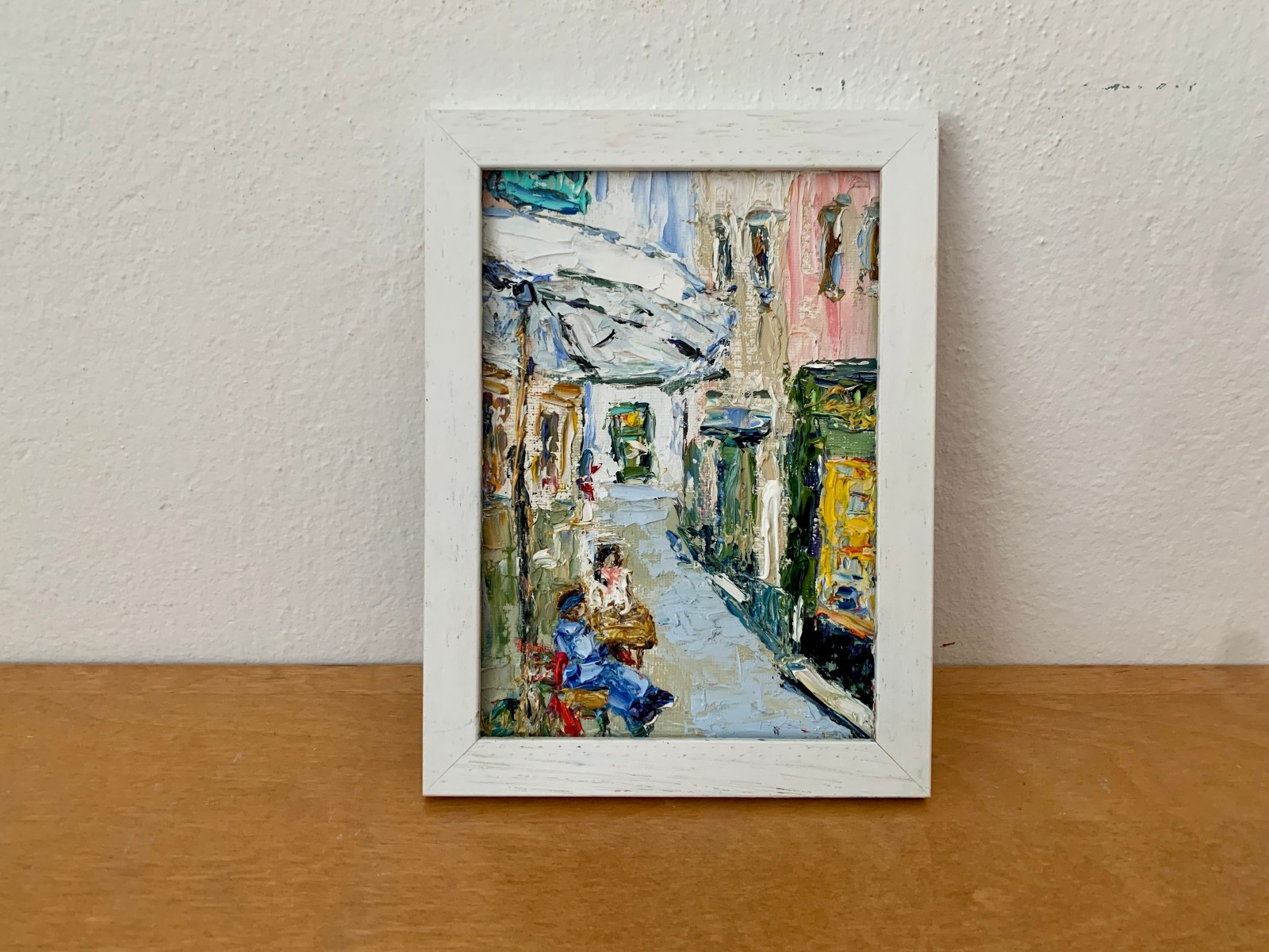 Old Street in Genoa Impasto Oil Painting On Canvas Board Italy Cityscape Artwork