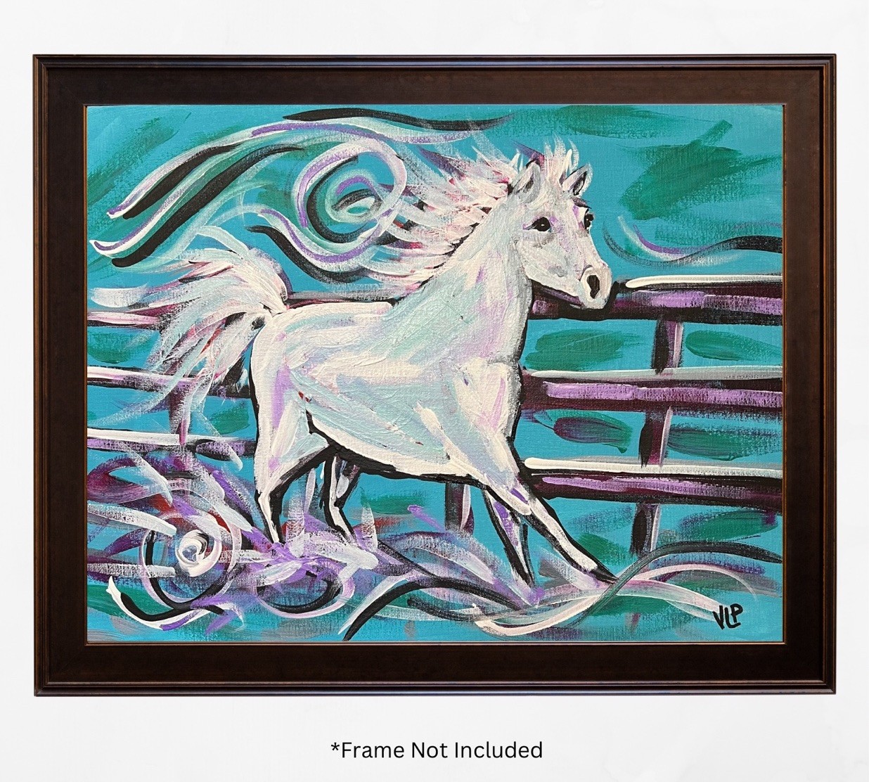 White Horse Original Western Turquoise Equine Wall Art VLP 16×12” Acrylic OOAK