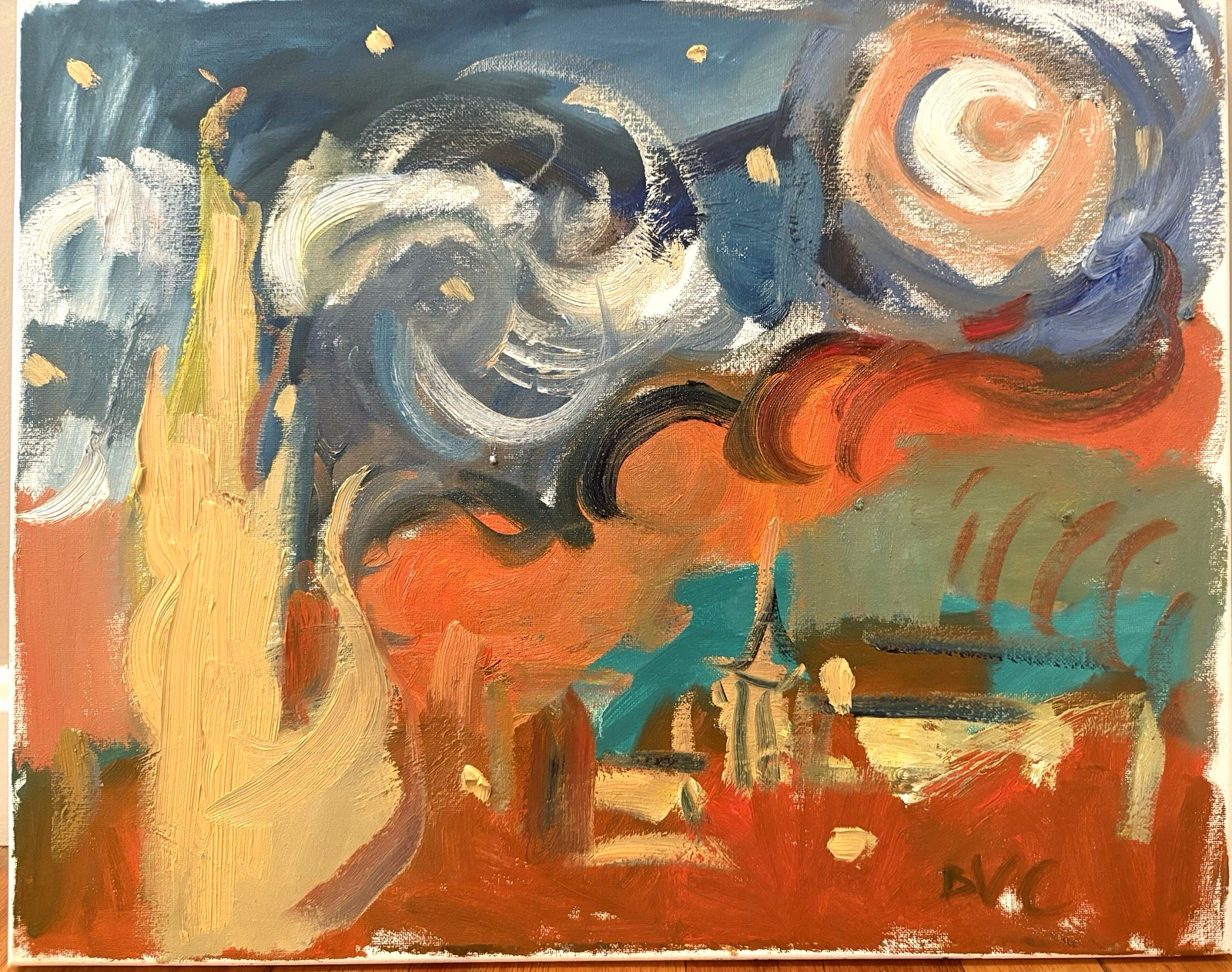 Starry Night Landscape Oil Painting 16”x20” Canvas Original Gothic Surrealism