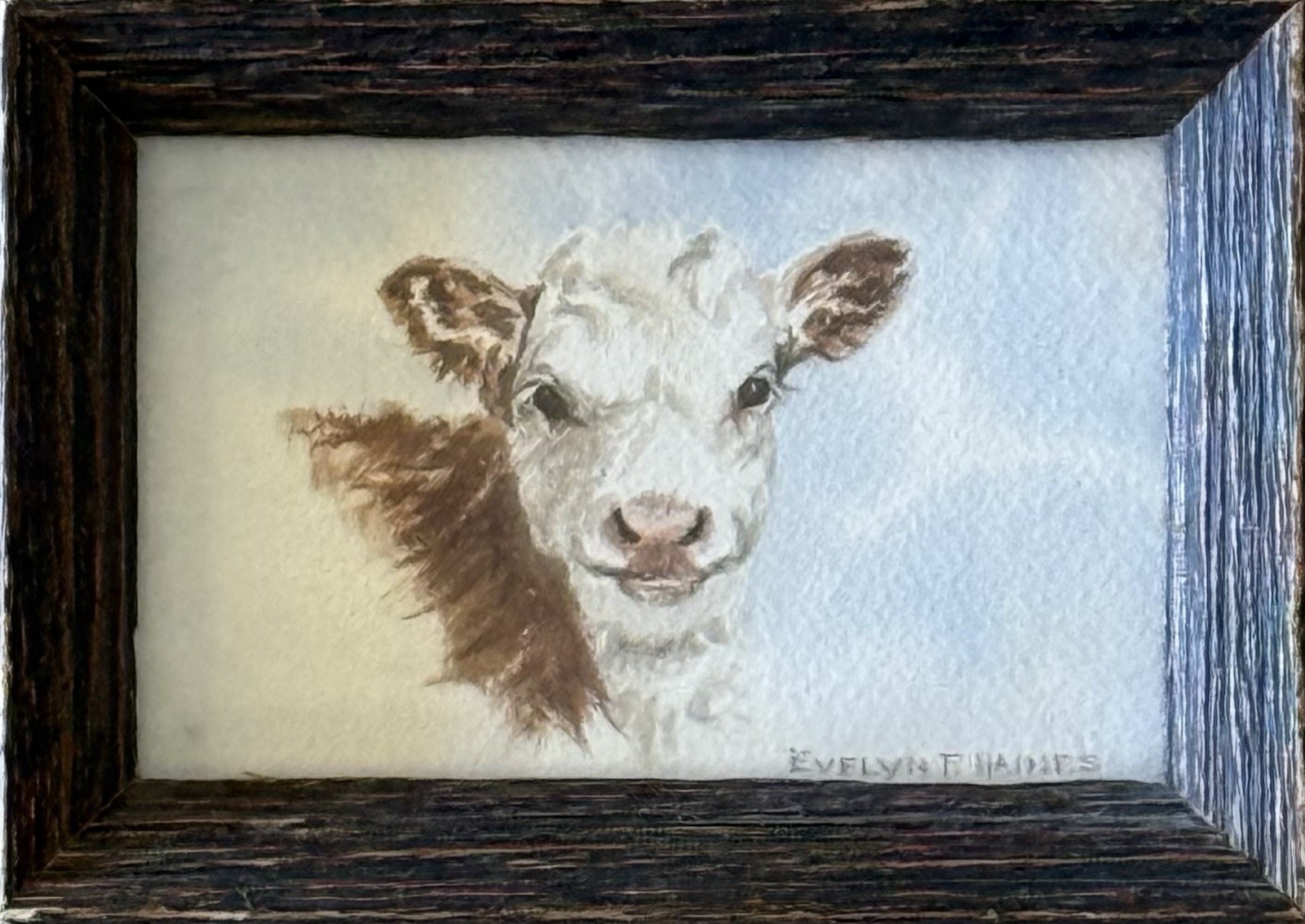 Vintage Signed Evelyn F. Haines «Baby Face» Original Watercolor – Western Art