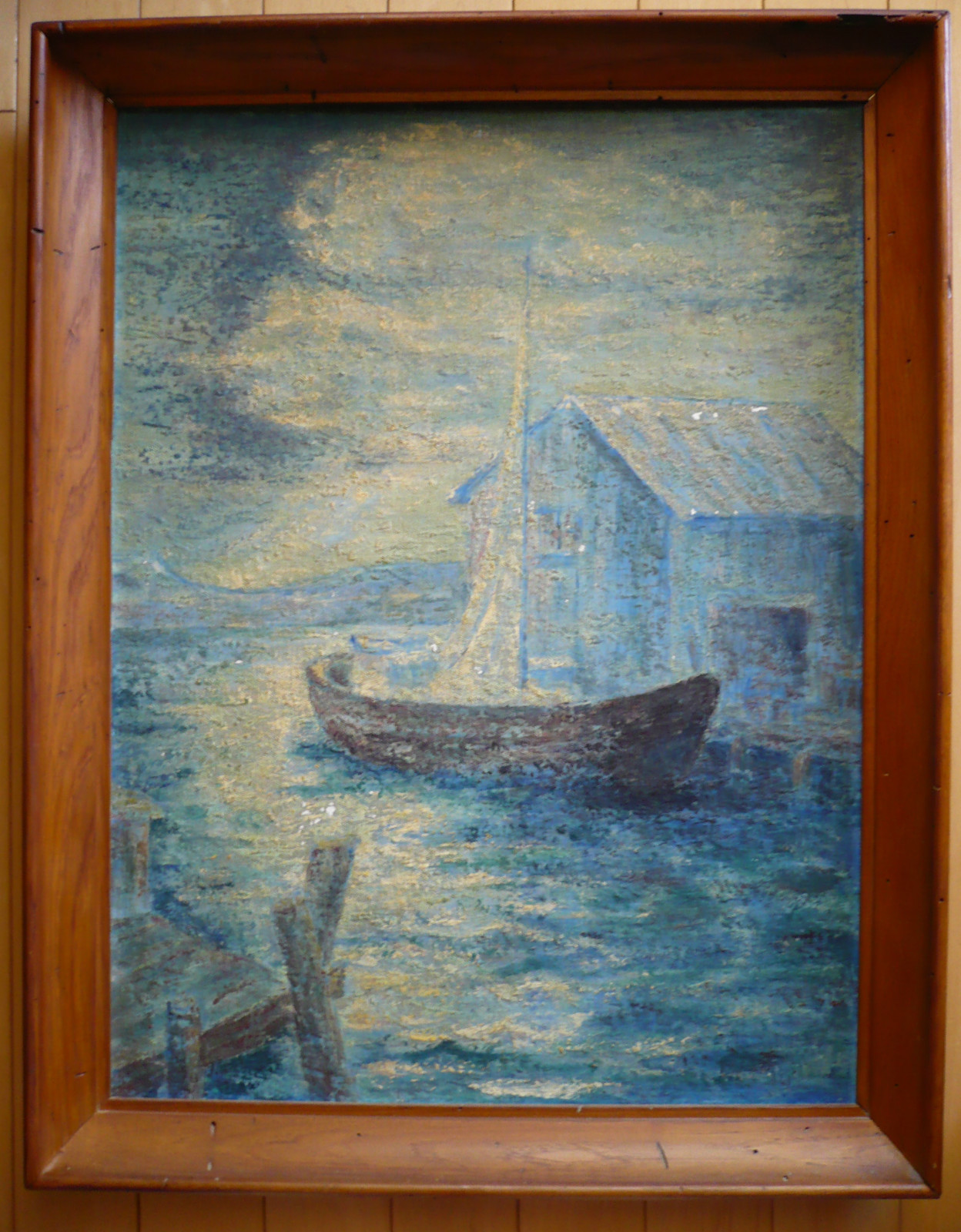 MYSTERY IMPRESSIONISM MODERNISM TONALISM Impressionist OIL DOCKED BOAT Modern