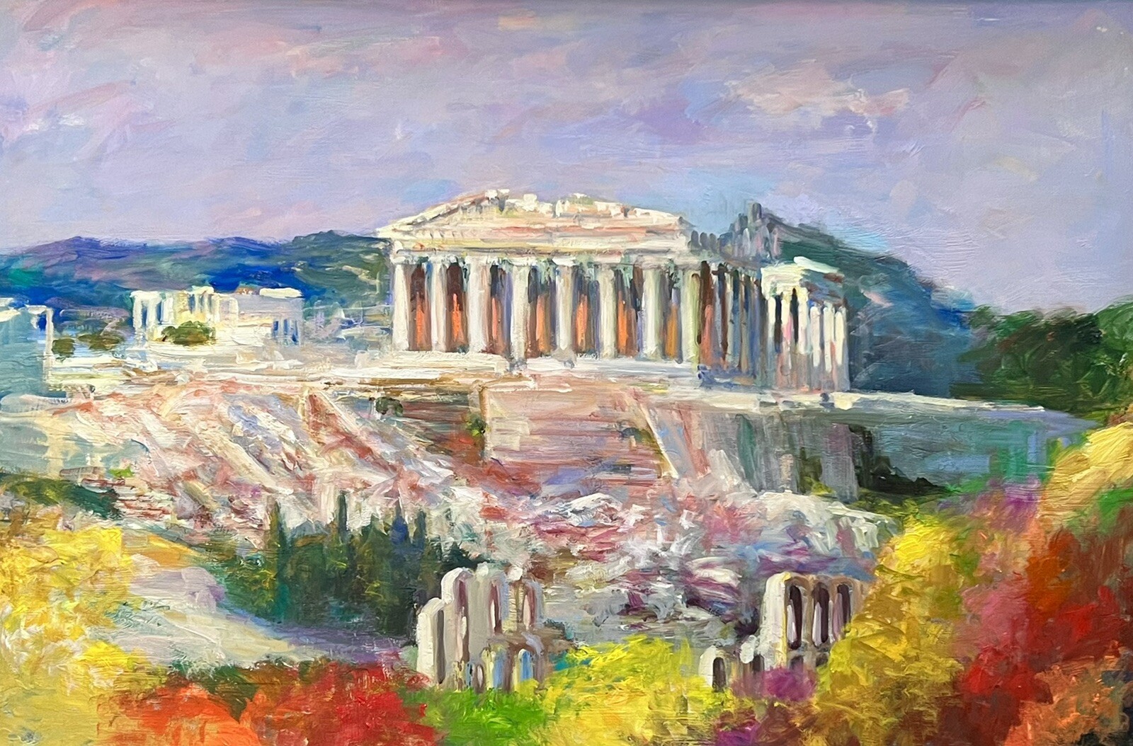 Nino Pippa Artist AskART Oil Painting The Parthenon Athens Greece 24″X36″ COA