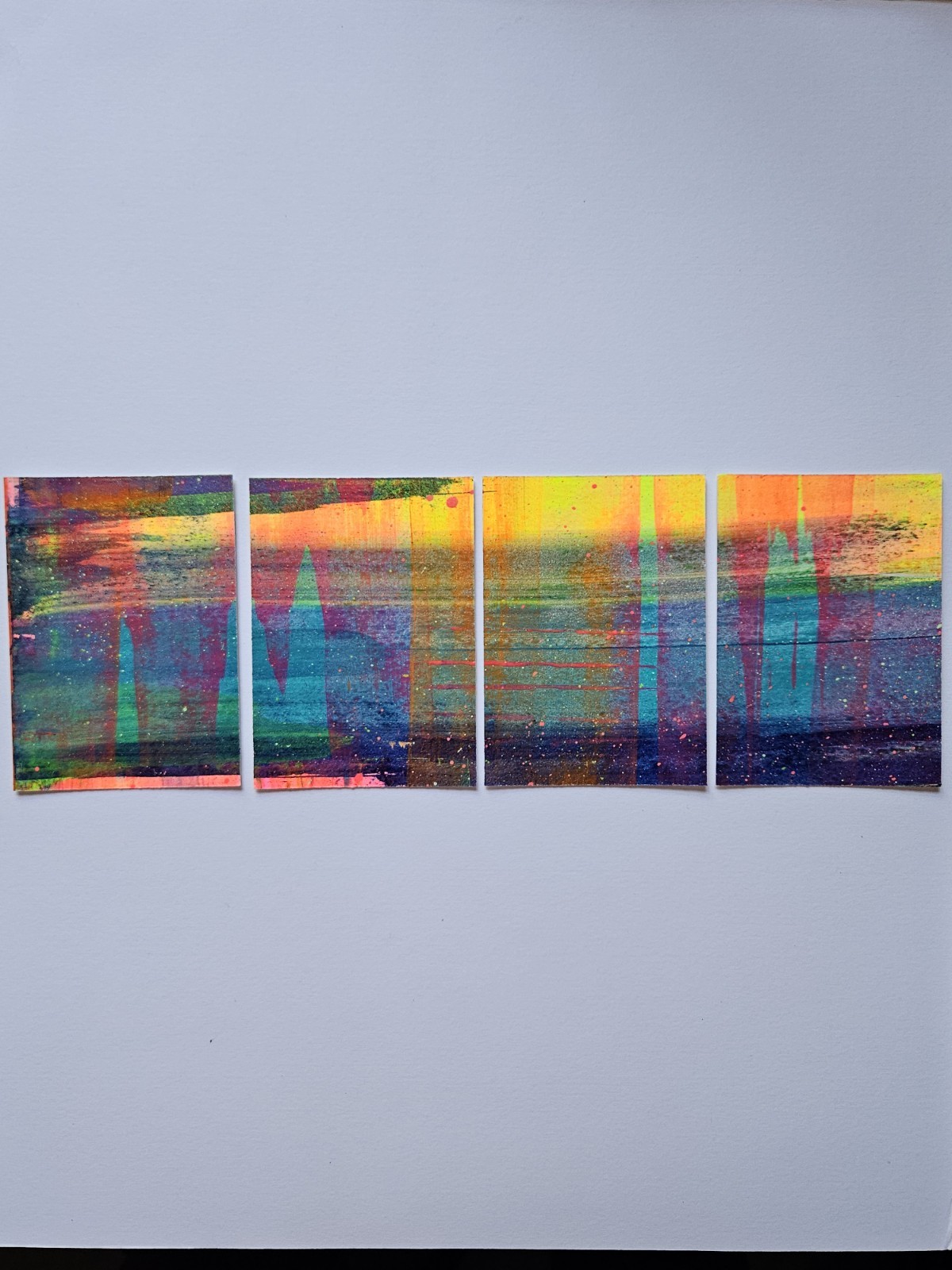 ACEO Quadriptych Original Abstract Scrape Landscape, Jackie T Creates, Series 10