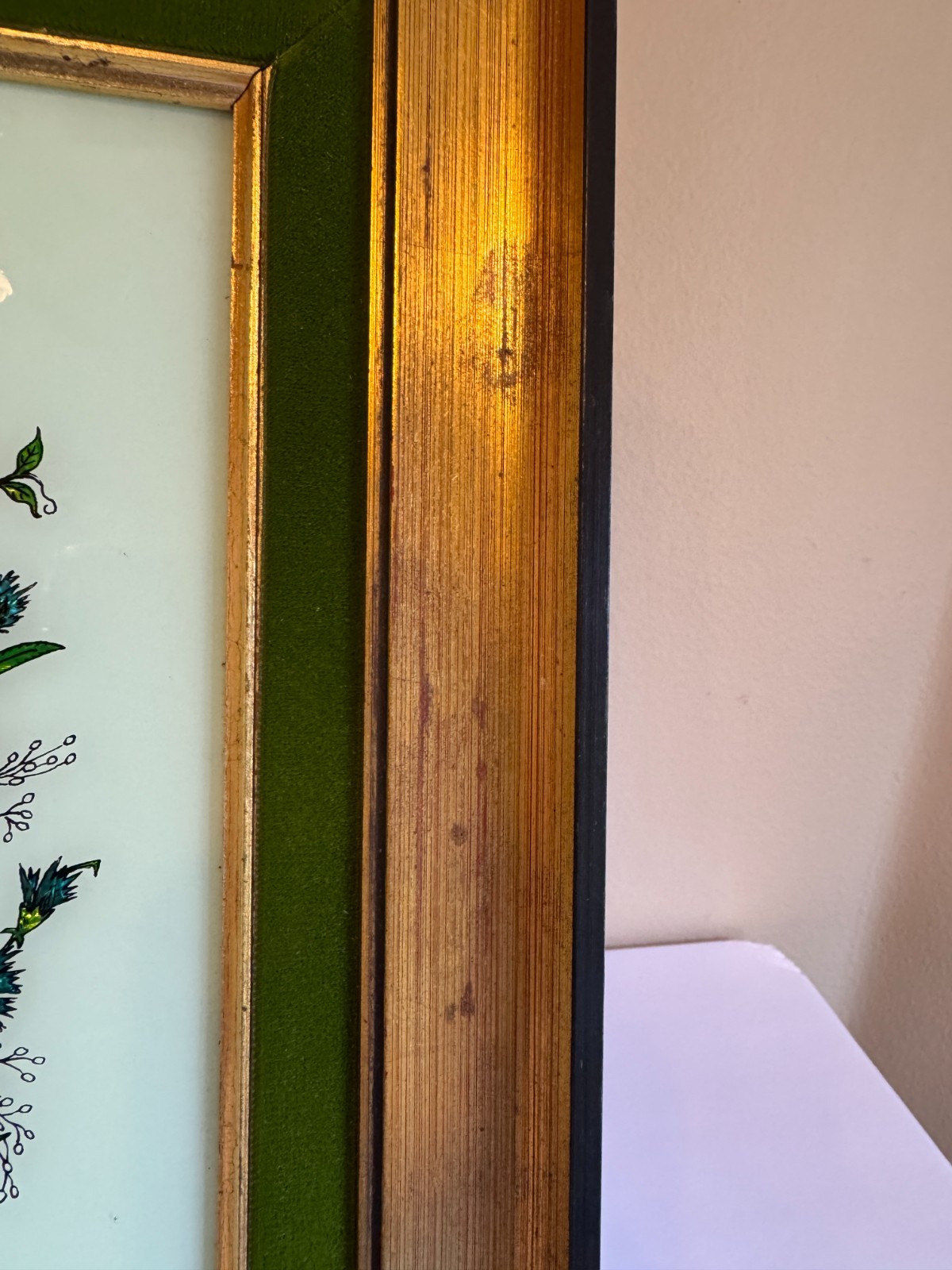 Vintage Reverse Glass Artwork, Floral, 12X14″ Framed