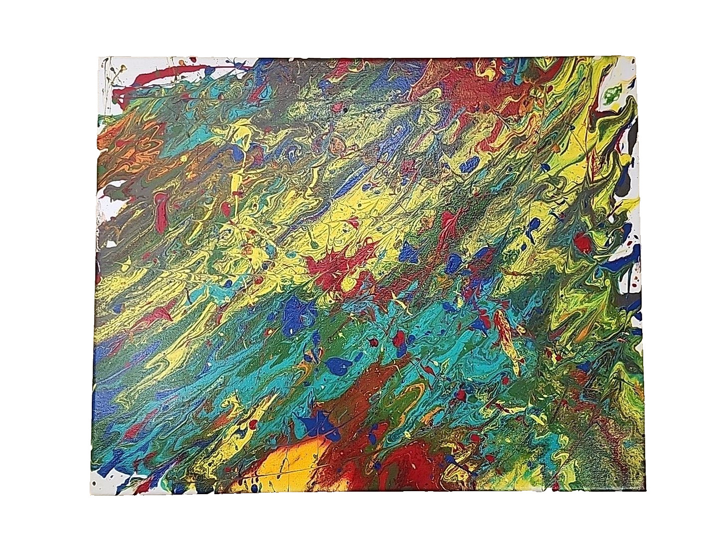 Acrylic Pour Painting Abstract Green Blue Red Yellow 20×16 OOAK Gift Christmas