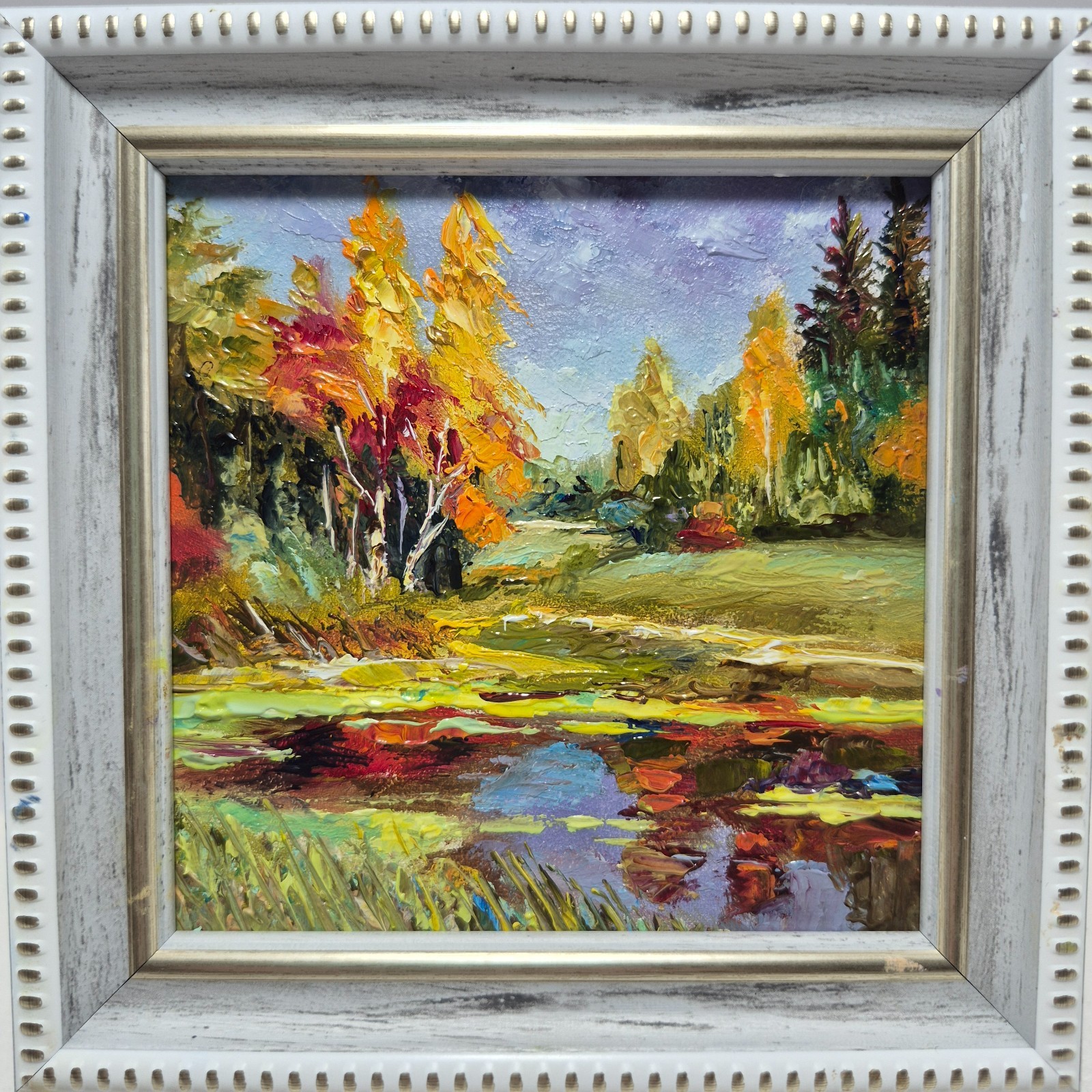 original autographed oil painting framed.мAutumn Landscape. impressionism.4×4