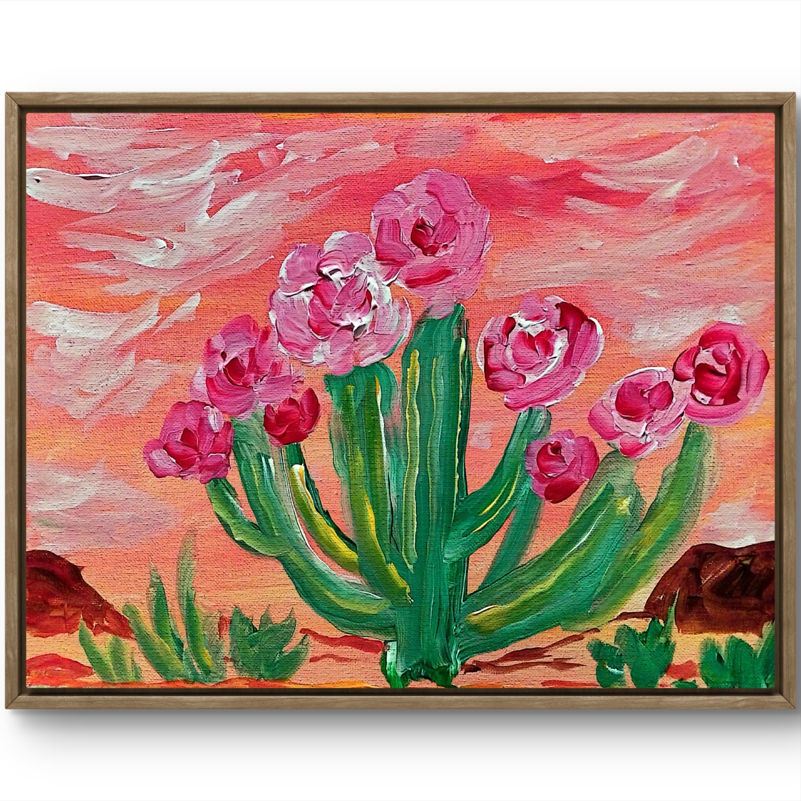 Desert Cactus Contemporary Original Signed Wall Art Acrylinoc 11×14 BACH