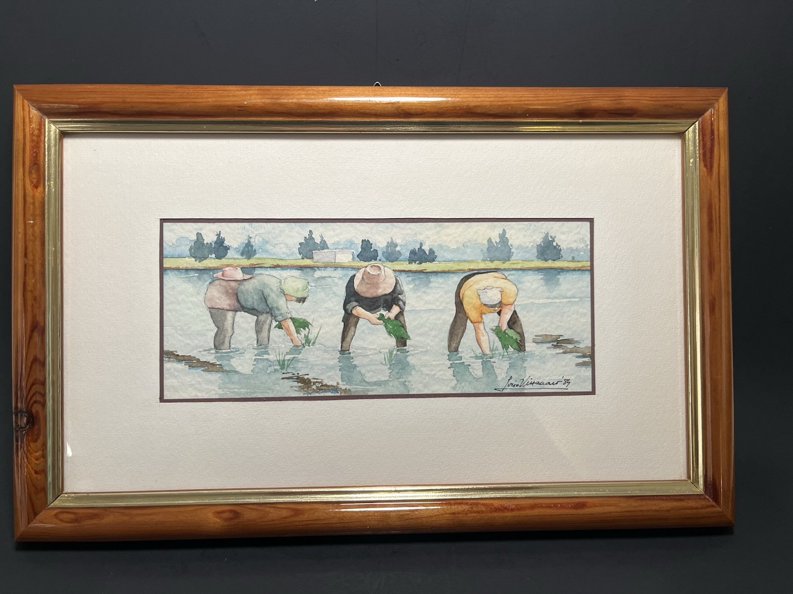 Original Vintage 1984 Watercolor Painting Rice Taro Farmers Framed Matted Signed
