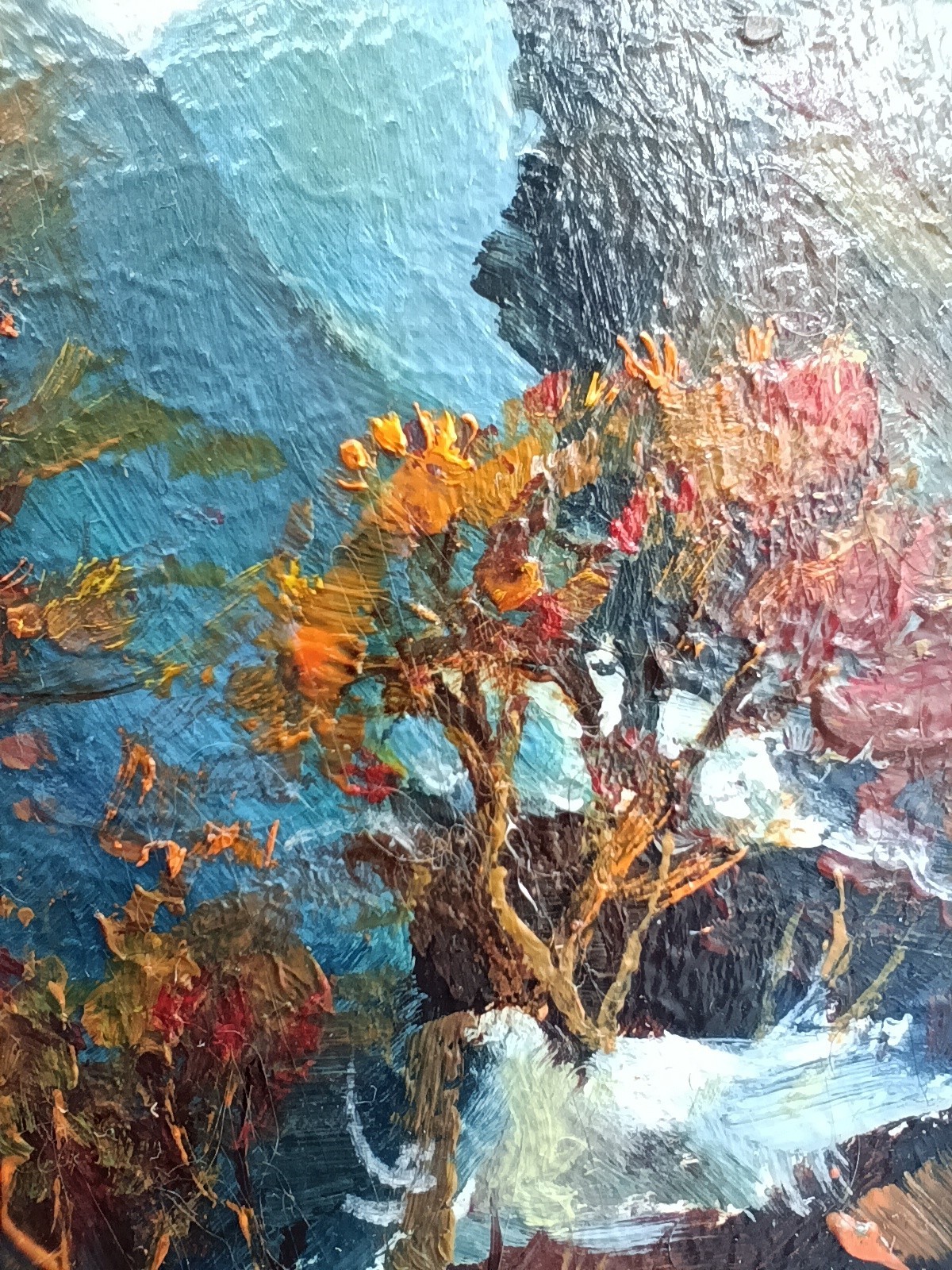 Mountain Landscape Original Oil Painting 4×6 Framed Signed Pine Tree Rock Art