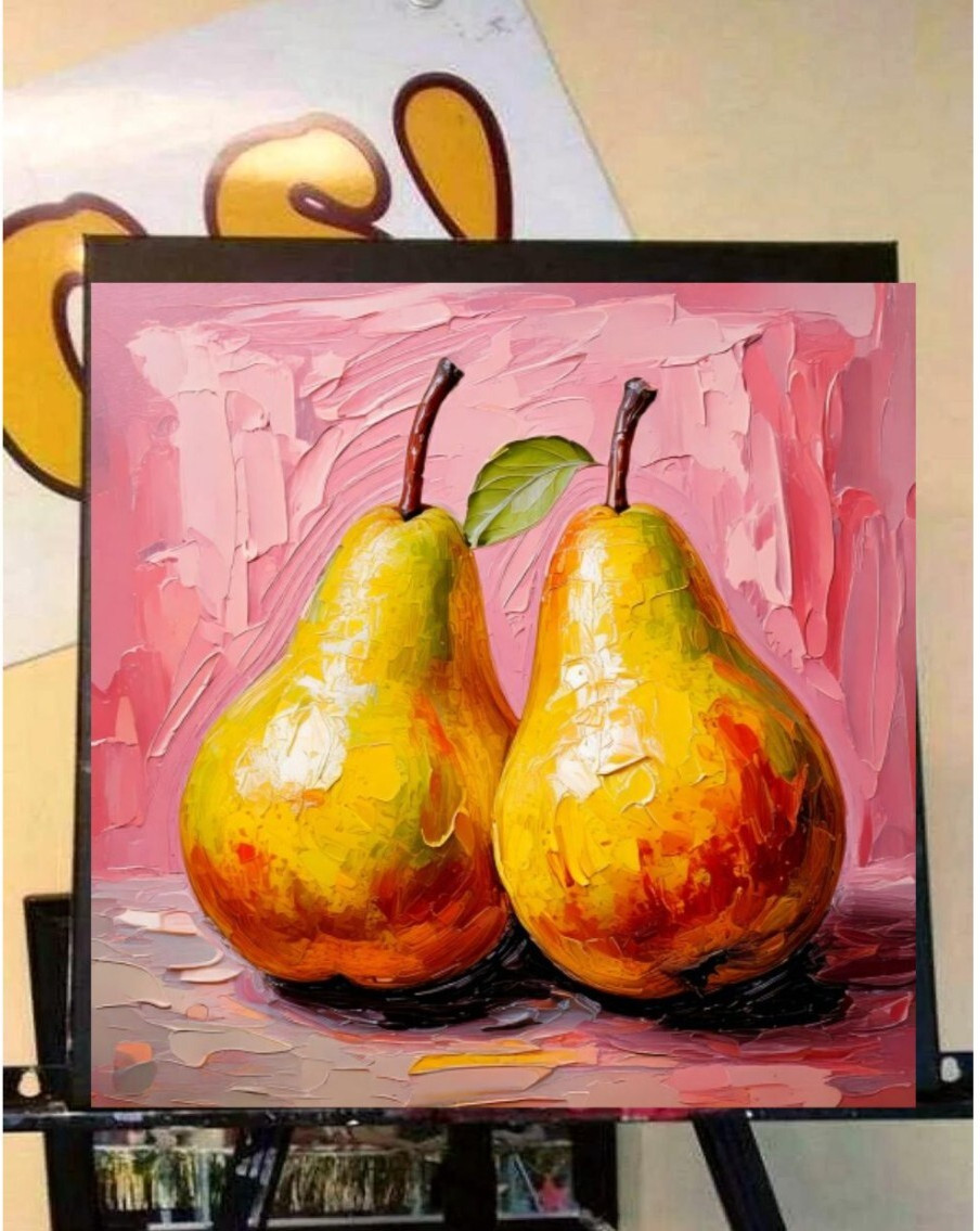 ORIGINAL Oil PAINTING on Canvas Pear Textured Artwork 12×12 in Custom Order