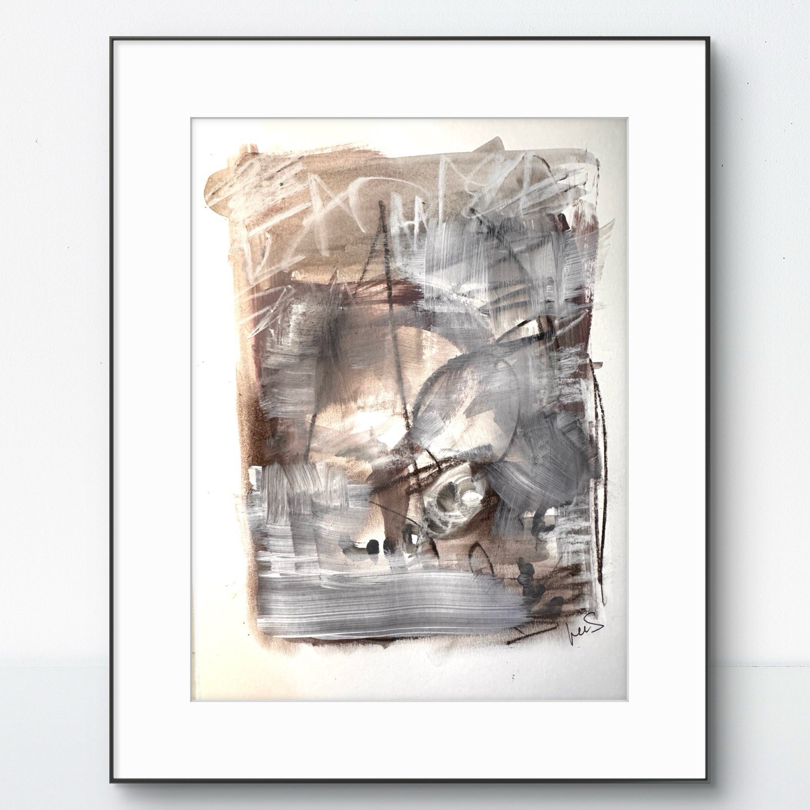Original Expressionism Abstract 9×12 Paper Neutral Handmade Signed Fine Art
