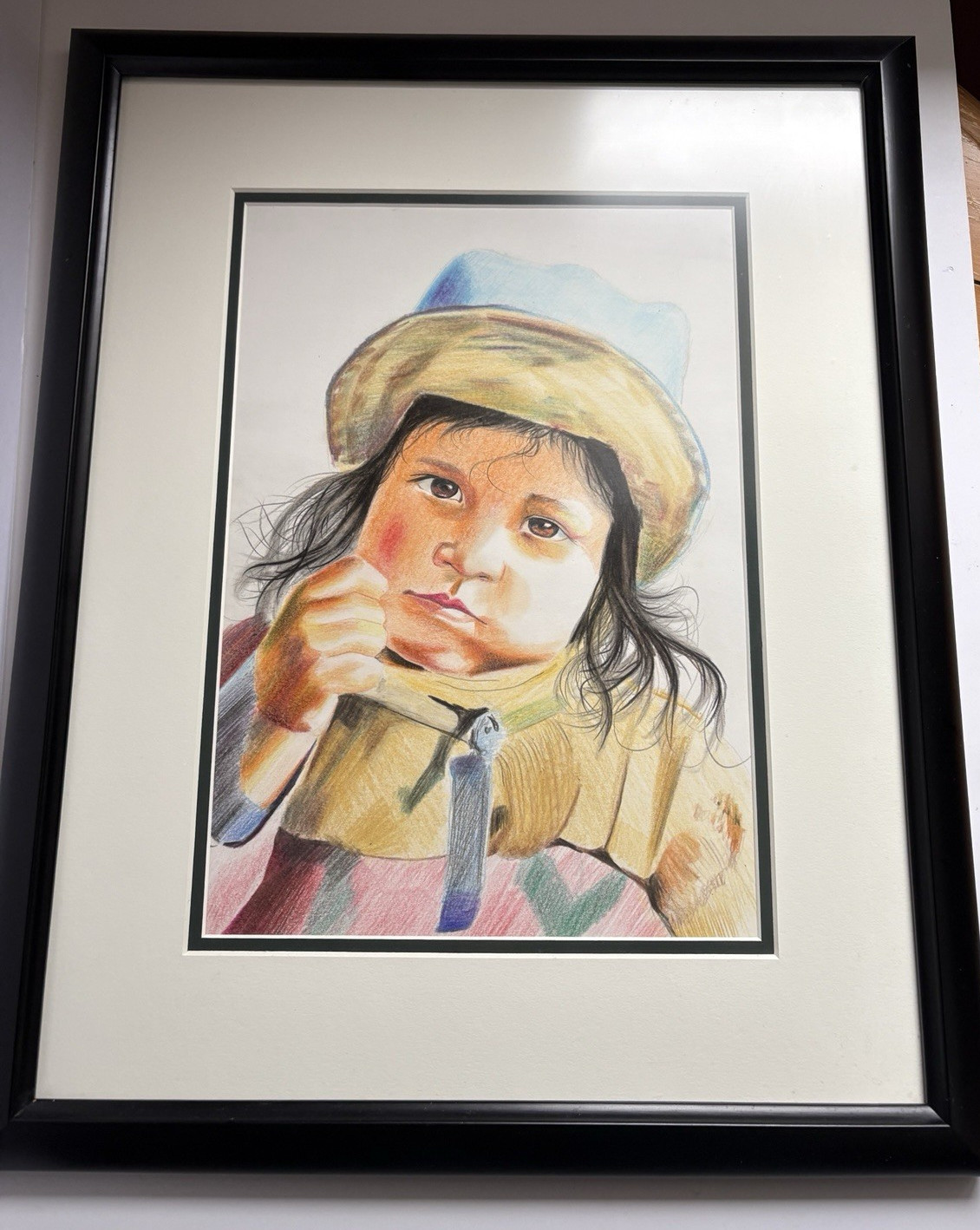 Orig Colored Pencil Portrait of a Peruvian Child, Artist – Mendez, 20 x 16 1/2″