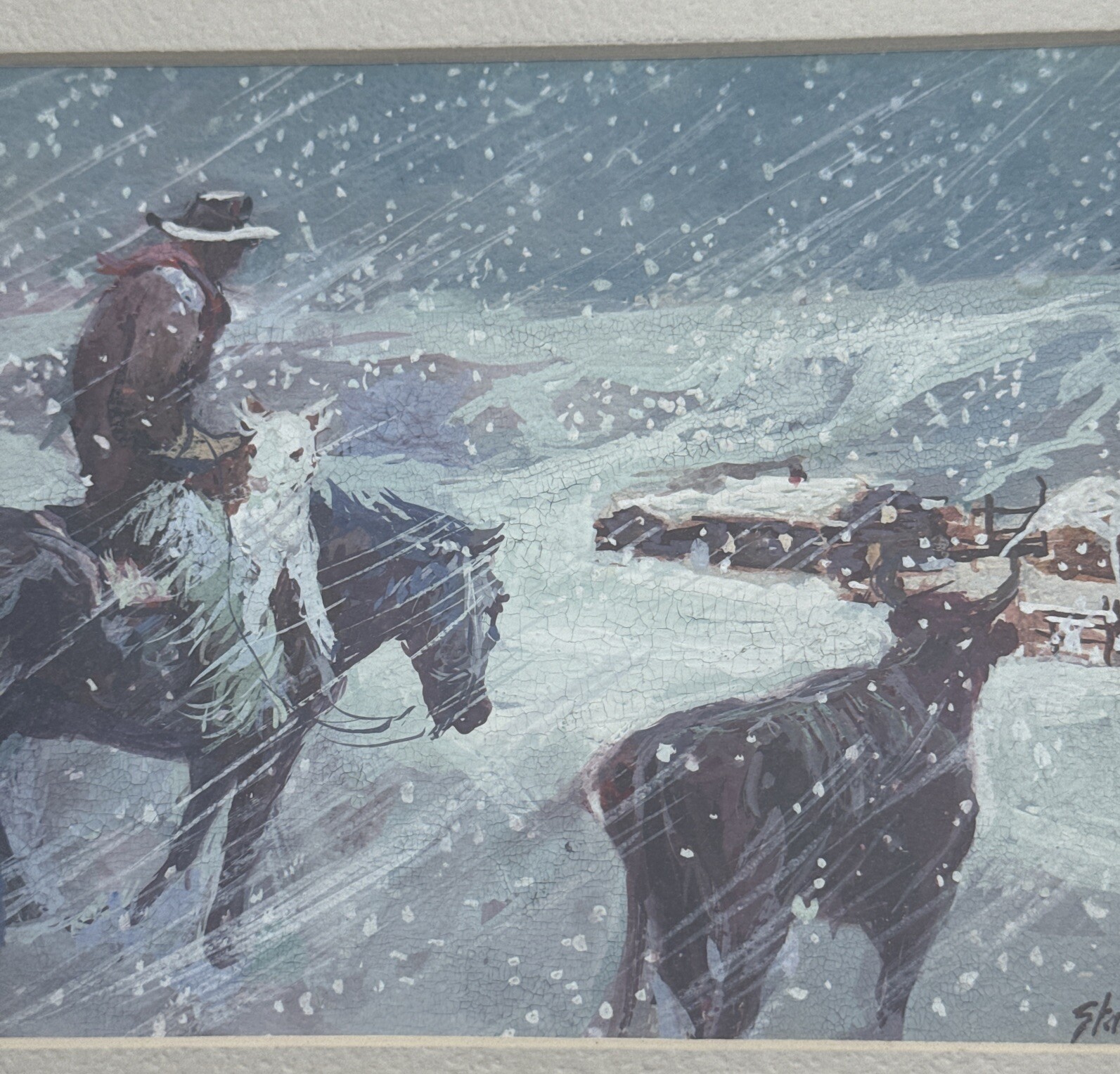 JOE STAHLEY PAINTING WESTERN COWBOY WINTER LANDSCAPE FAMOUS LISTED SMALL GEM