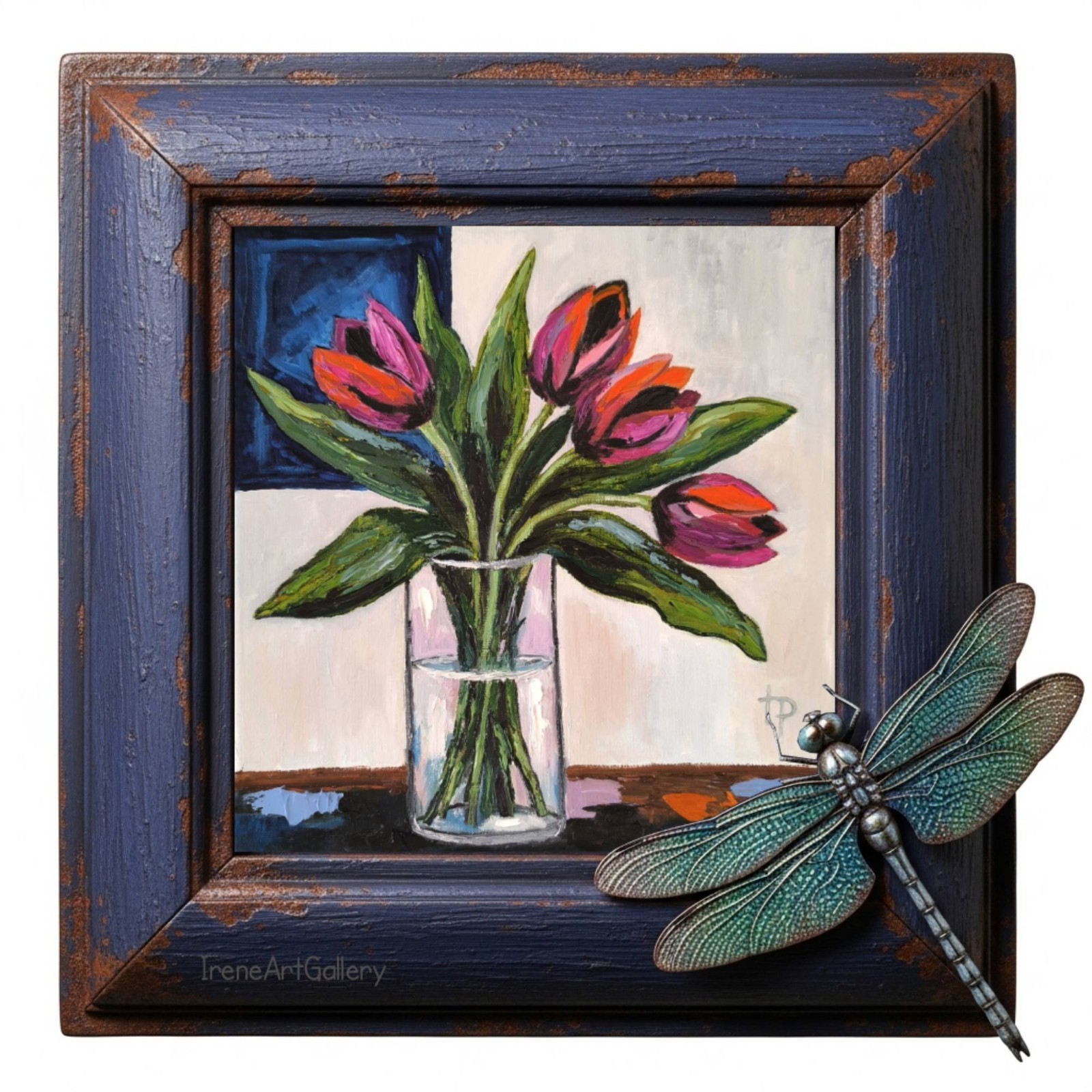 Colorful Tulip Oil Painting Modern Floral Wall Art Flowers Bouquet 11.8×11.8″