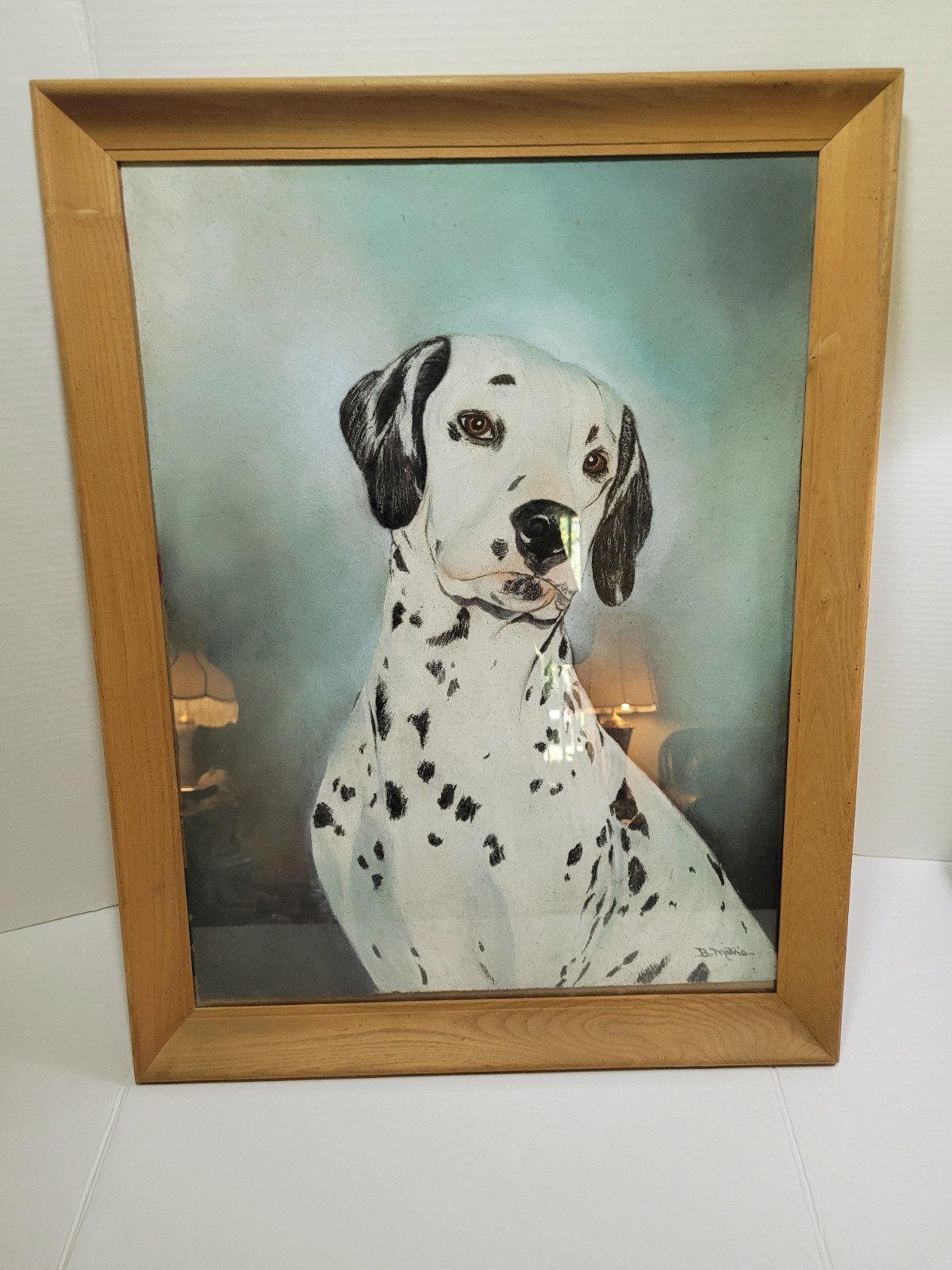 Vintage Dalmatian Dog Painting Original Art Picture Framed Large 26″x20