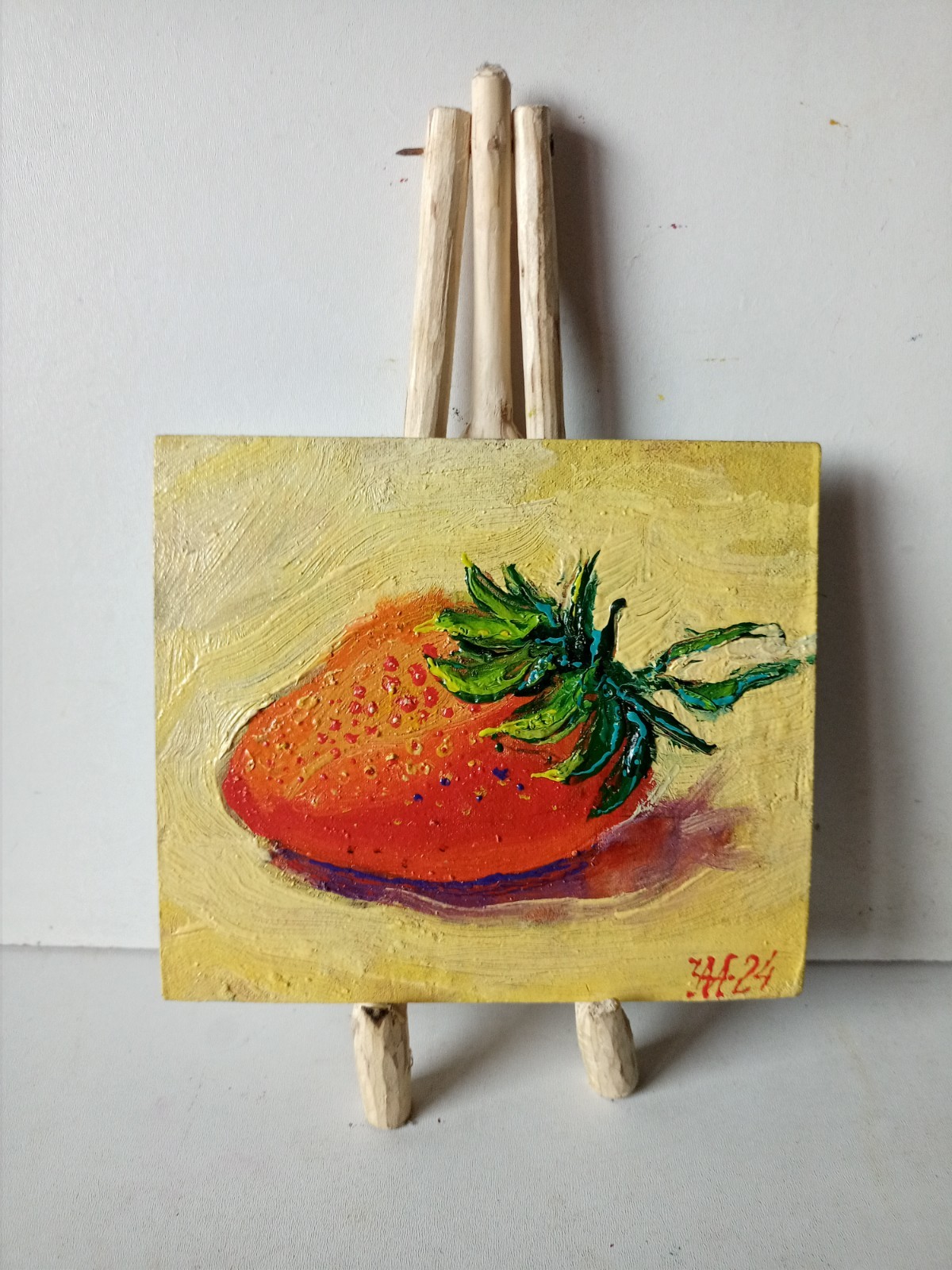 Strawberry, Painting Original Art Impression Oil Painting 4.7 x 5.5 in