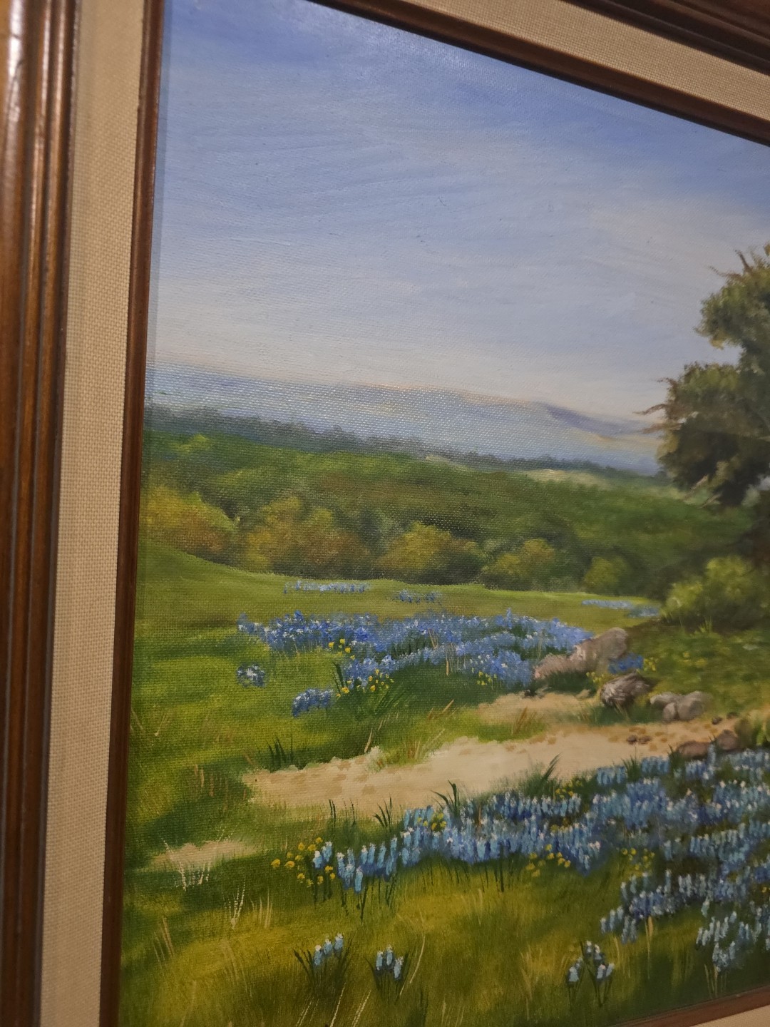 Texas Bluebonnet Hill Country Scape, D. Vornsand ’89 Oil Painting Weimar TX