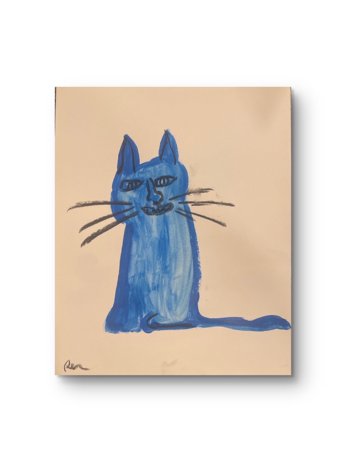 Smile Blue Cat 11X 14″ Neo Impressionist Acrylic Painting Canvas Loose Paper