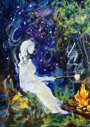 ACEO Original Painting TWIN FLAME Fire Love Divine Energy Soul Spirit Stars ART