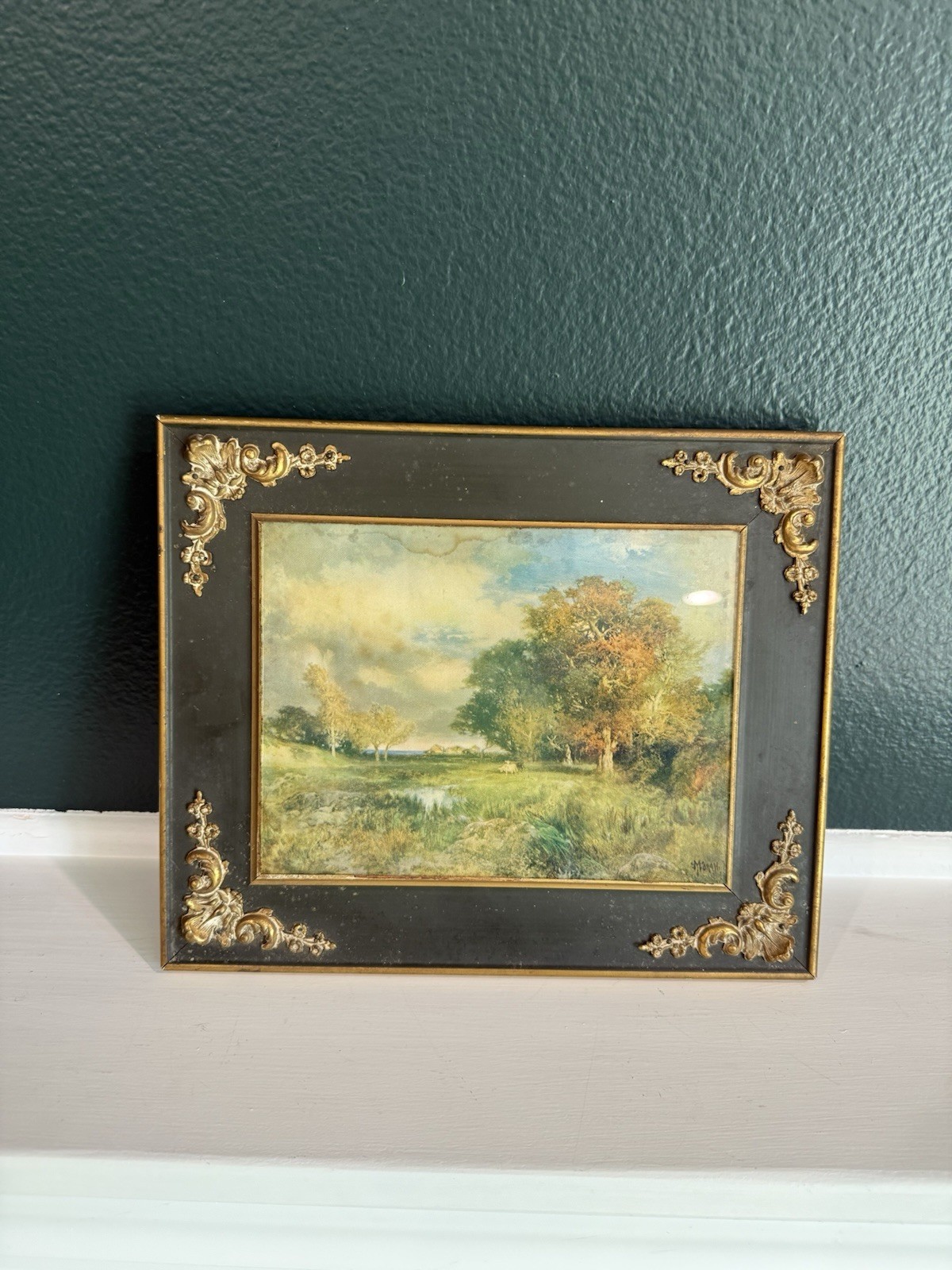 Antique 19th Century, Barbizon Landscape Print, Glass Cover, Vintage