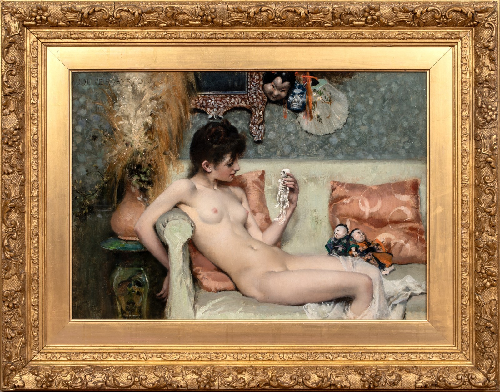 19th Century English Portrait Nude Lady & Skeleton Figurine by Oliver Ayrton