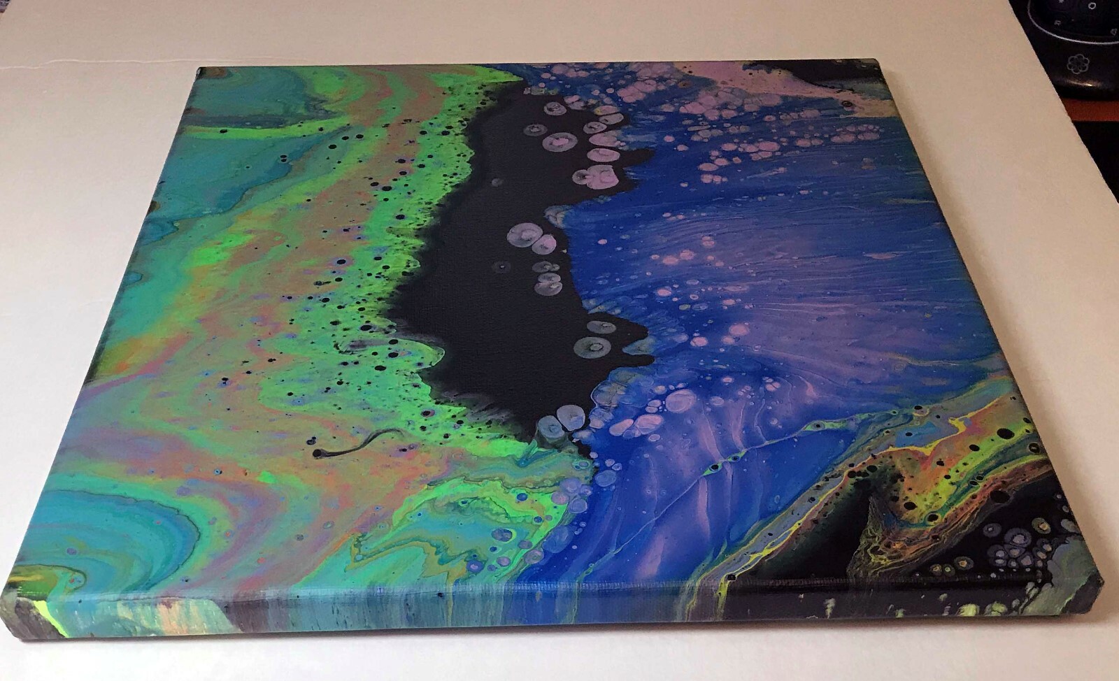 Original Acrylic Pour Abstract Painting 12×12 «Aurora Borealis» Couples Painting