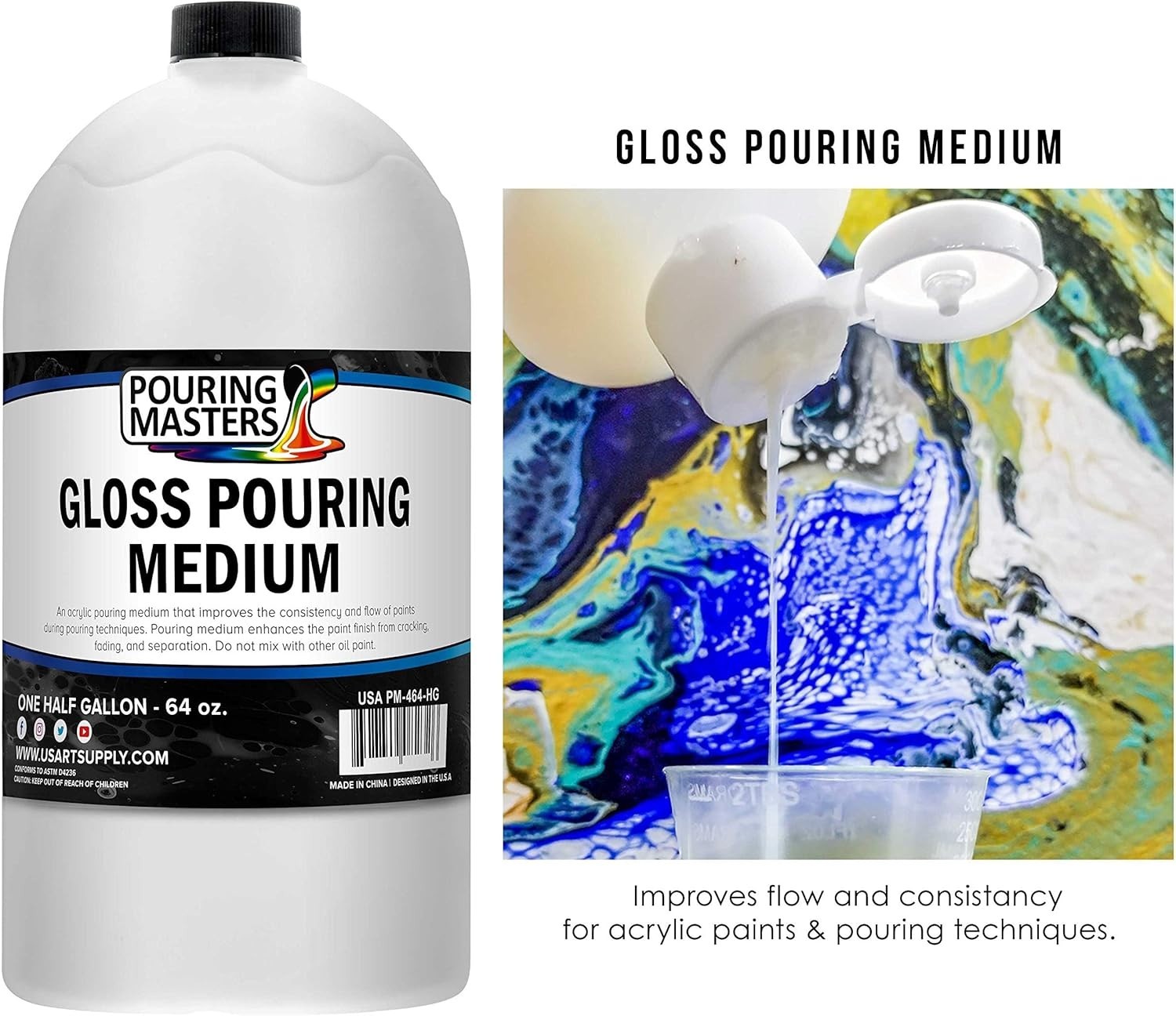 Versatile 64oz Gloss Pouring Medium for Fluid Acrylic Painting Mastery