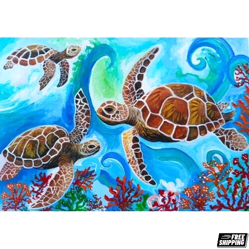 Original See Turtles Animals Nature Medium Art Hand Painting Acrylic NEW OOAK