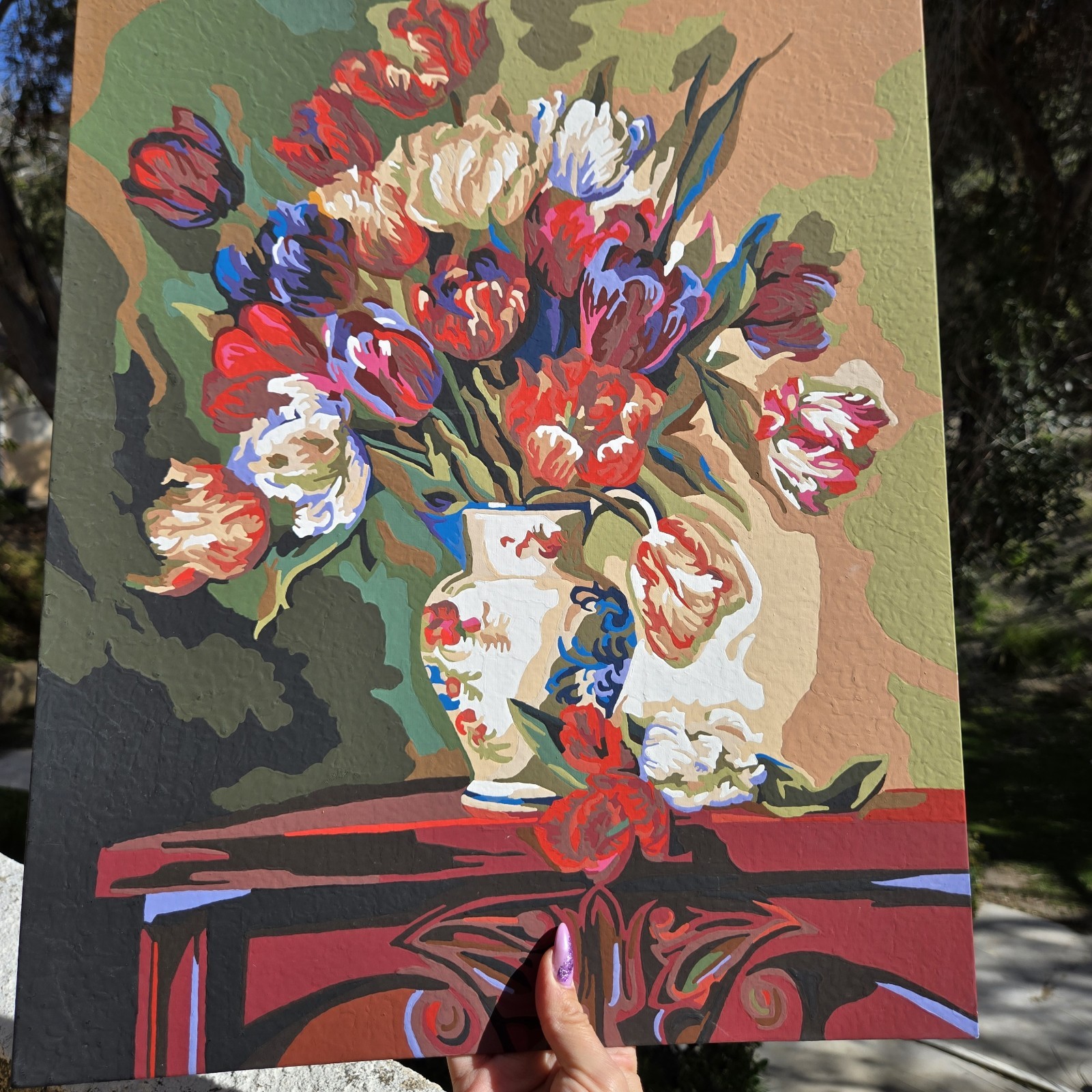 Tulips On Parade Finished Acrylic Painting Paint By Number 16×20 Still Life