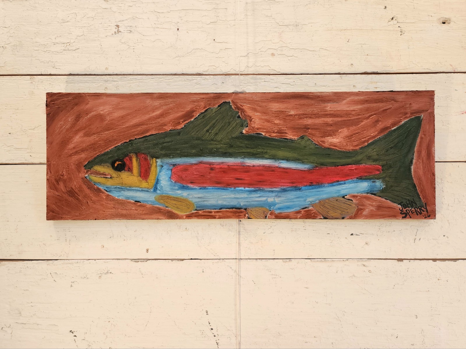 John Sperry Outsider Southern Primitive Folk Art Trout Fish Painting