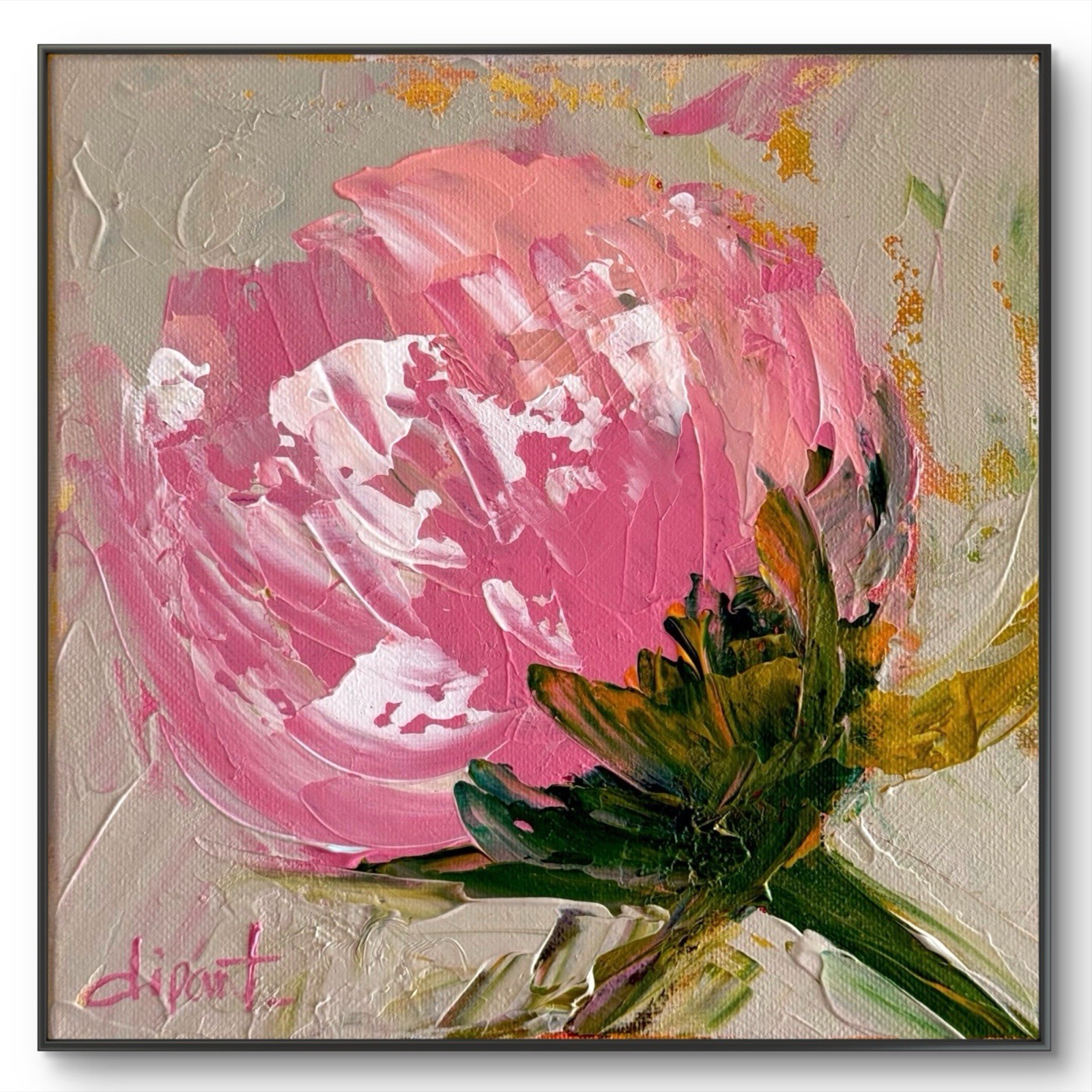 Floral Pink Original Art 8×8 Canvas Abstract Fine Art Signed Interior Home Decor