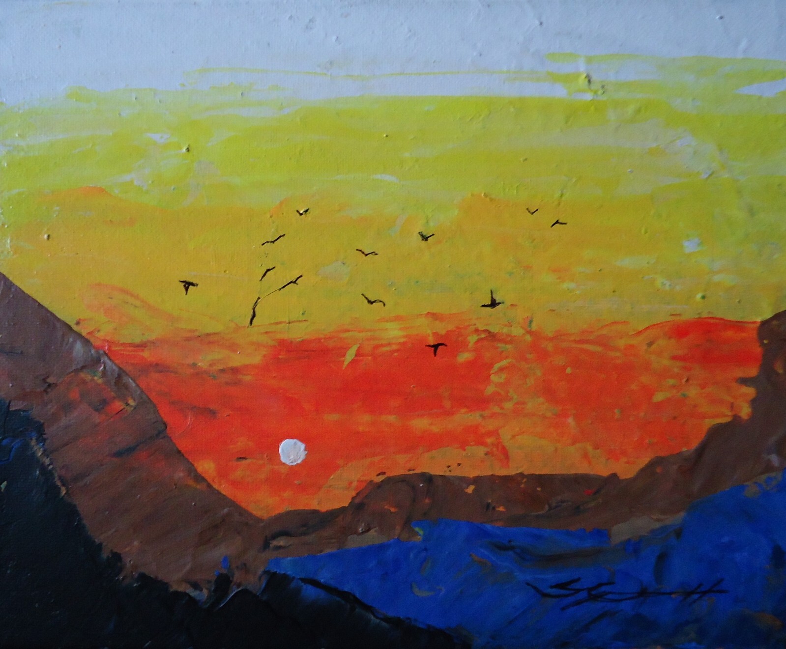 ORIGINAL PAINTING SIGNED «Foothill Sunset» 8″Hx10″W texture acrylic Steve Graff
