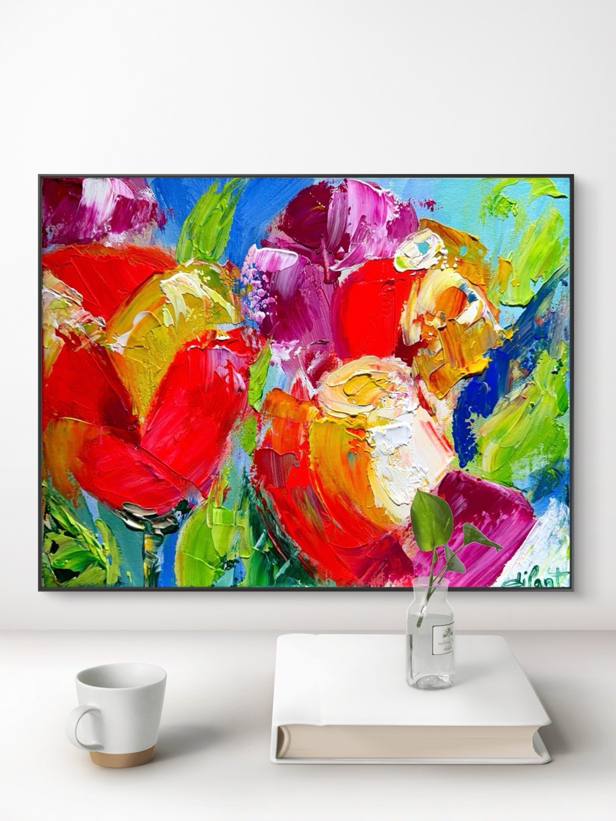 Original Art Tulips 14×11 Canvas Impressionist Vibrant Bold Modern Home Decor