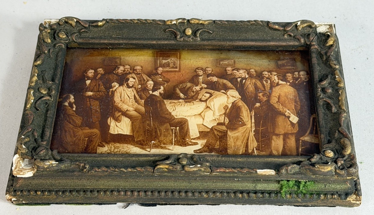 Antique Reverse Painting Abraham Lincoln On His Deathbed Framed