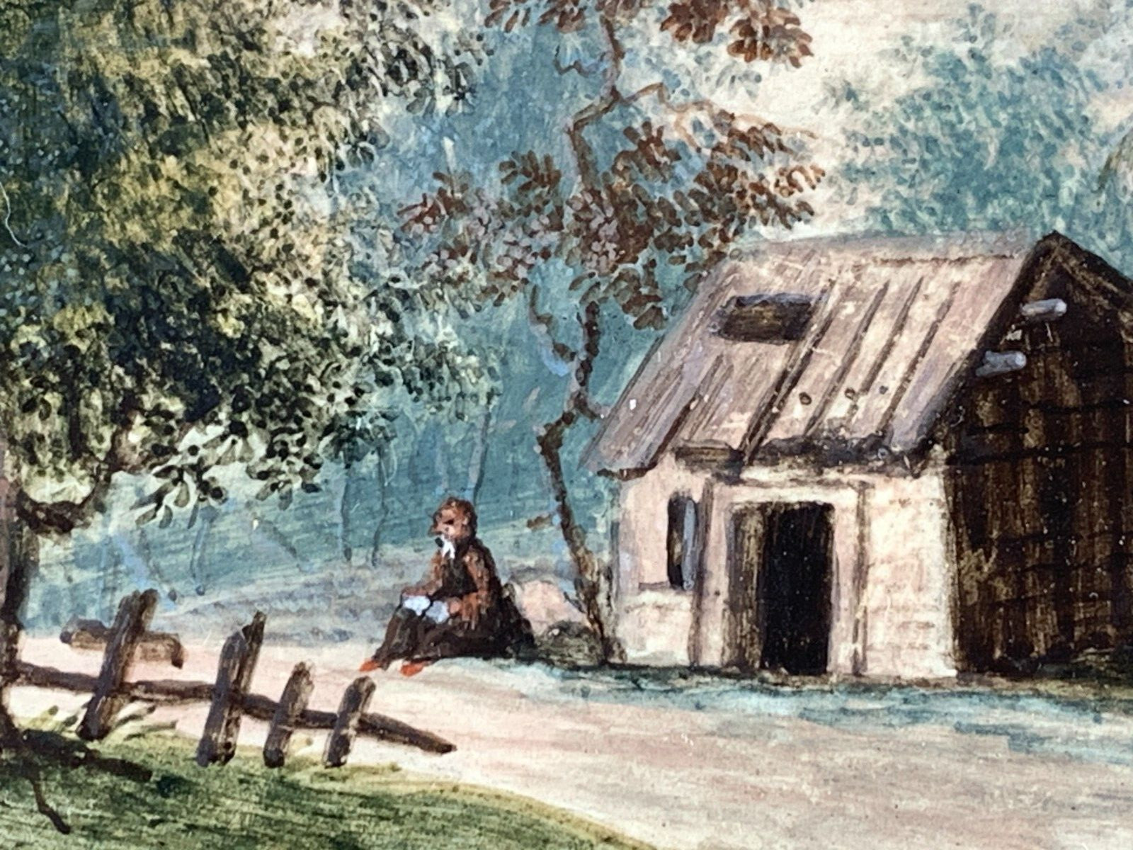 Unsigned Miniature Painting Gouache on Painting Board 18th century riders in the mountains