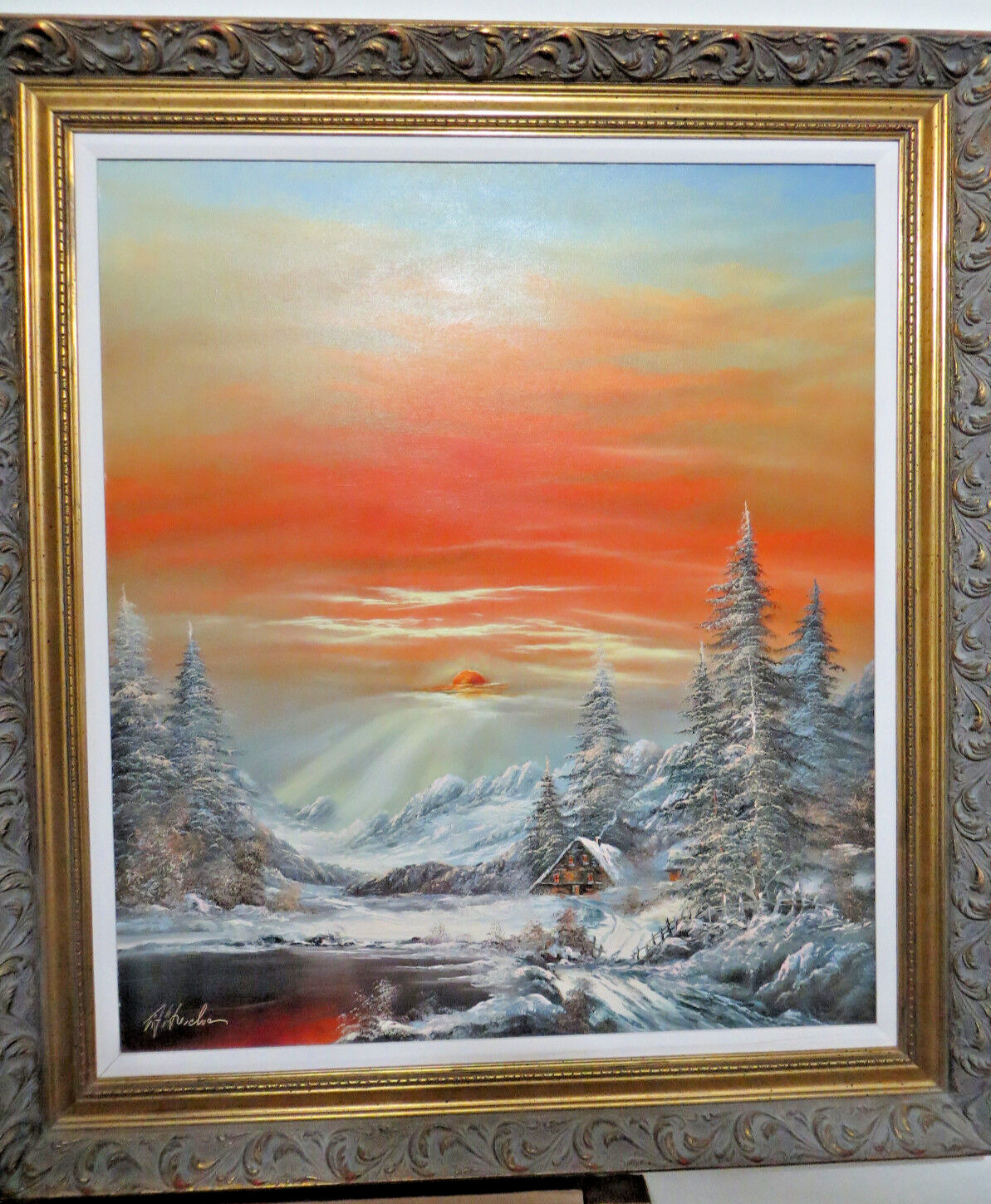 Huge beauty!KONRAD ALTWHER (1949-2004)BAVARIAN GERMANY winter landscape 36″x40″