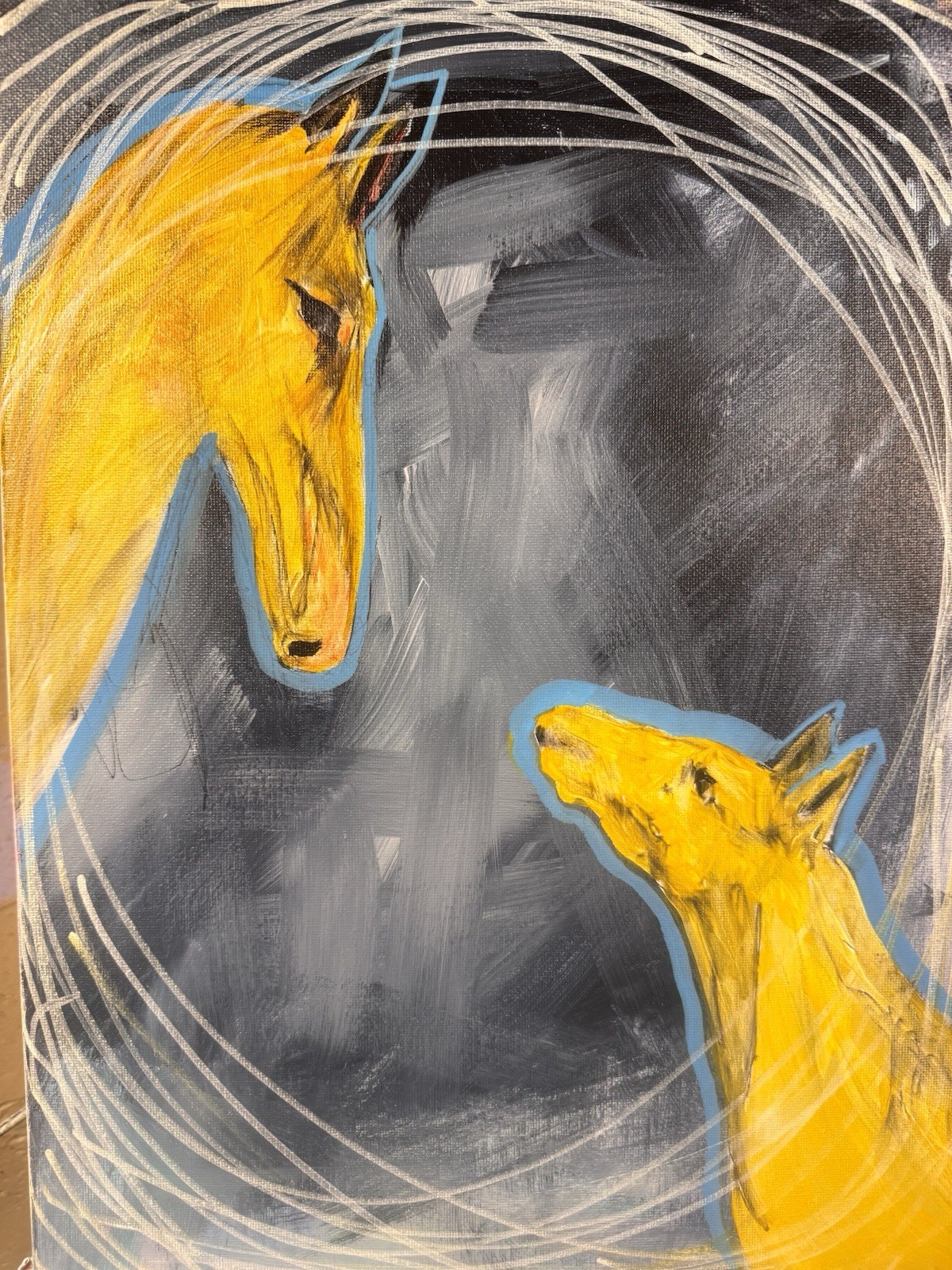 SAMATOWIC Original Abstract Horse and Colt Expressionism 12×16 Signed Art 261