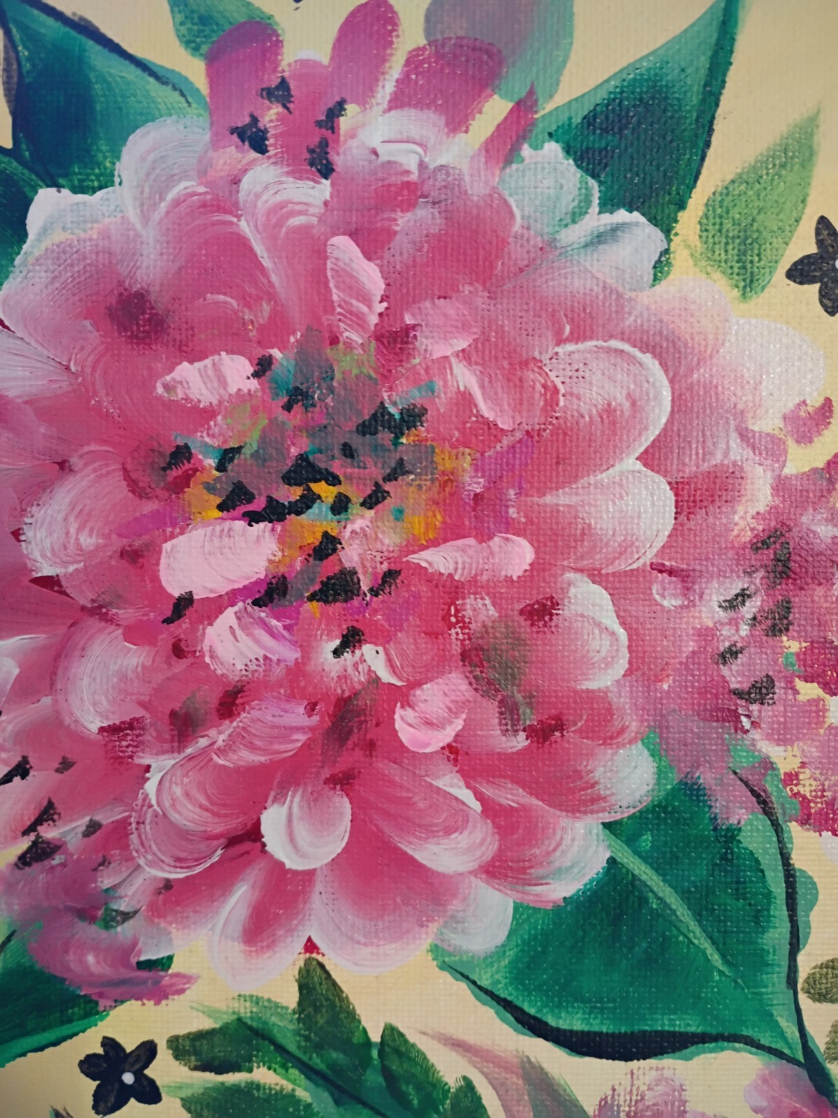 Pink Hydrangeas Yellow & Black 11×14 Canvas Original Art Expressionism Abstract