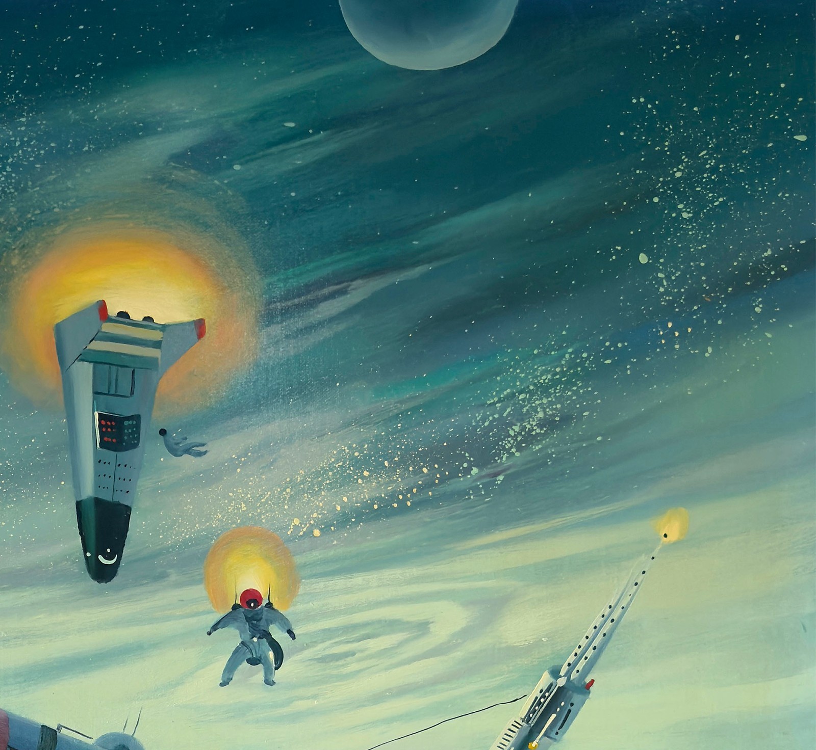 Sci Fi Apollo Missions Inspired Spacecraft and Astronaut-20×24 inch oil painting