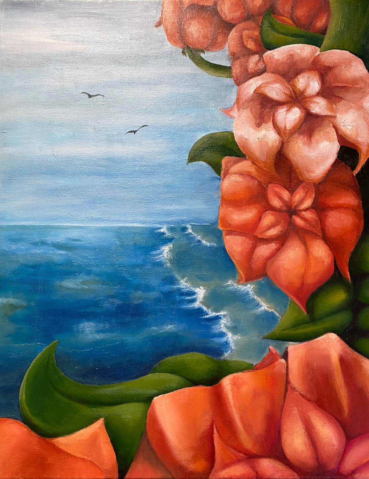 Original Oil Painting Direct From Artist Seascape and Flowers Landscape