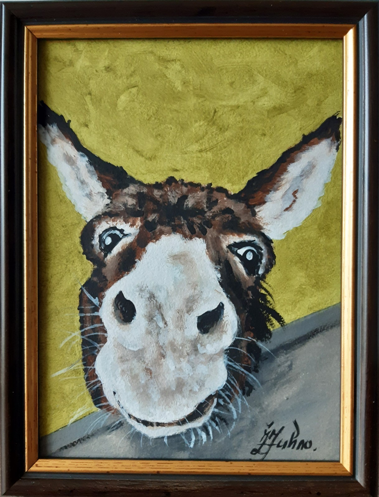 Smile Donkey Original Oil Painting Framed 5 x 7 Donkey Portrait Donkey Wall Art